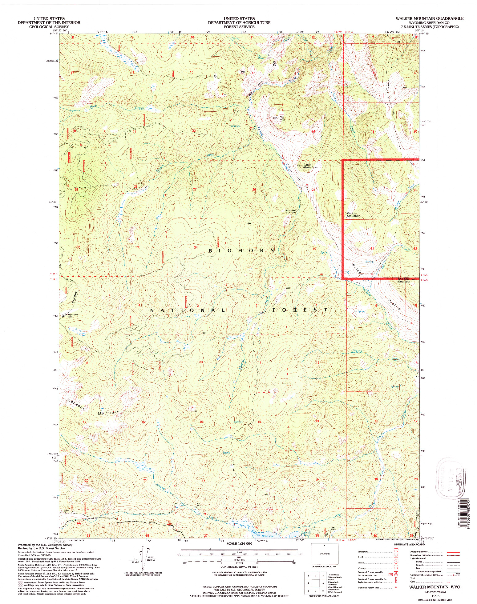 USGS 1:24000-SCALE QUADRANGLE FOR WALKER MOUNTAIN, WY 1993