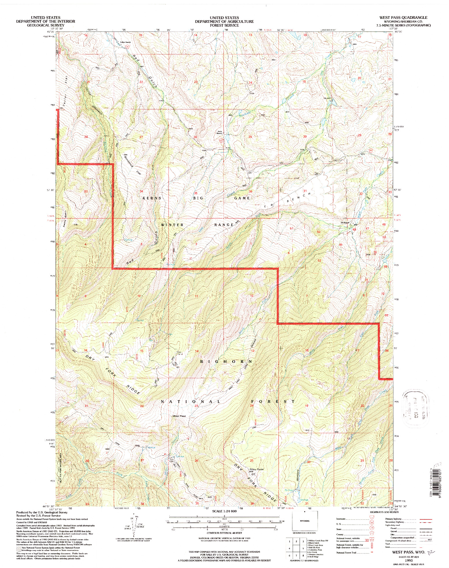 USGS 1:24000-SCALE QUADRANGLE FOR WEST PASS, WY 1993