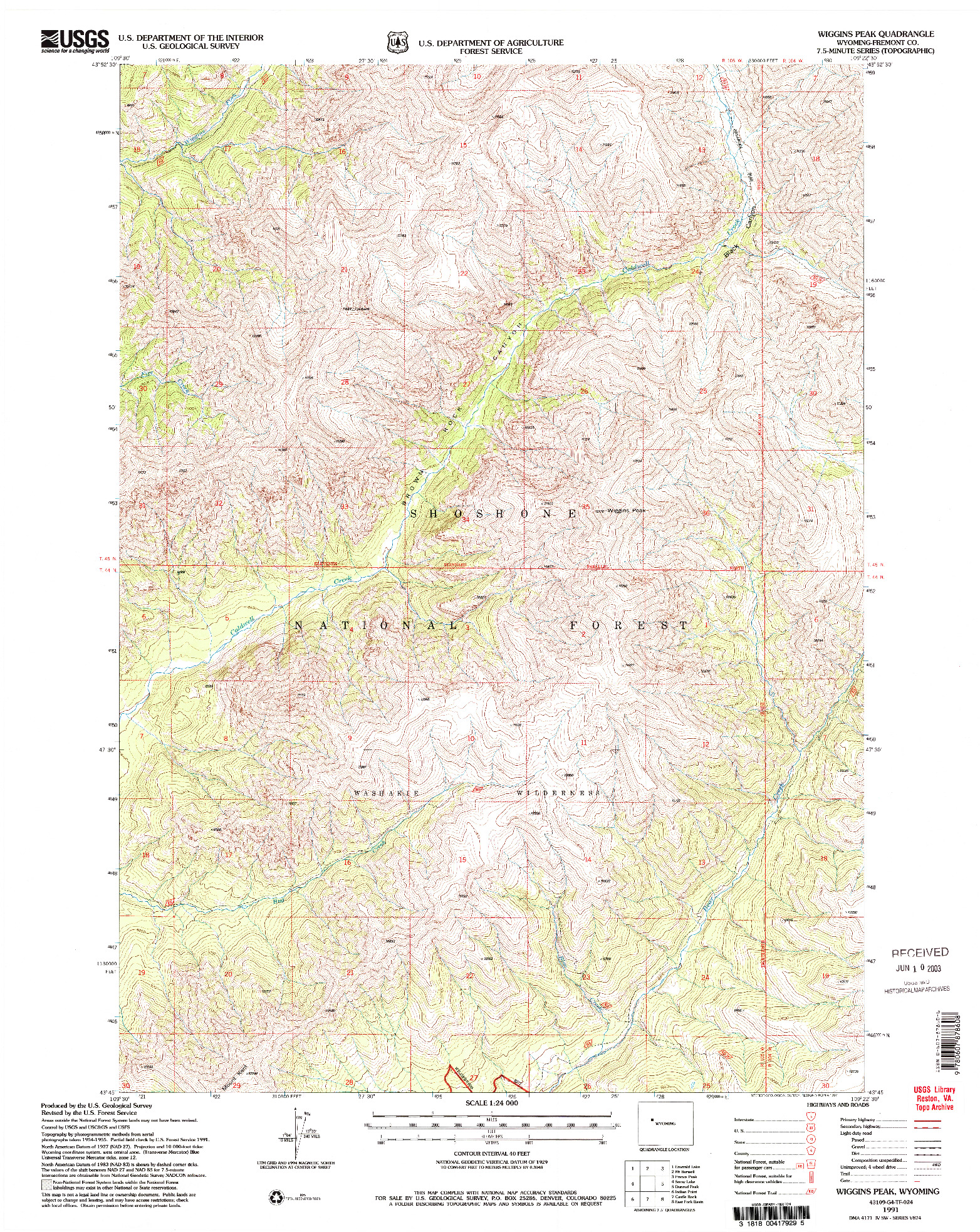 USGS 1:24000-SCALE QUADRANGLE FOR WIGGINS PEAK, WY 1991