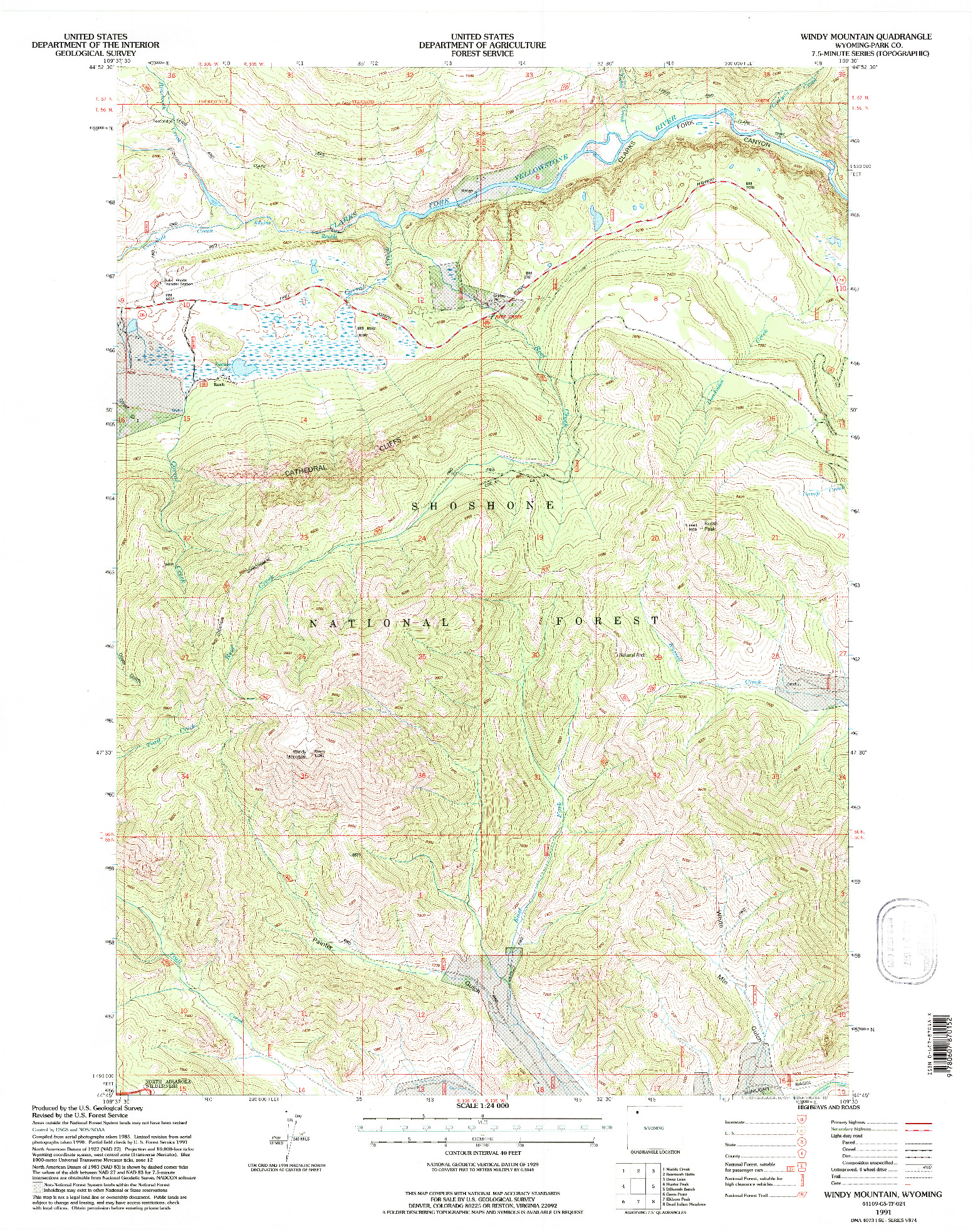 USGS 1:24000-SCALE QUADRANGLE FOR WINDY MOUNTAIN, WY 1991