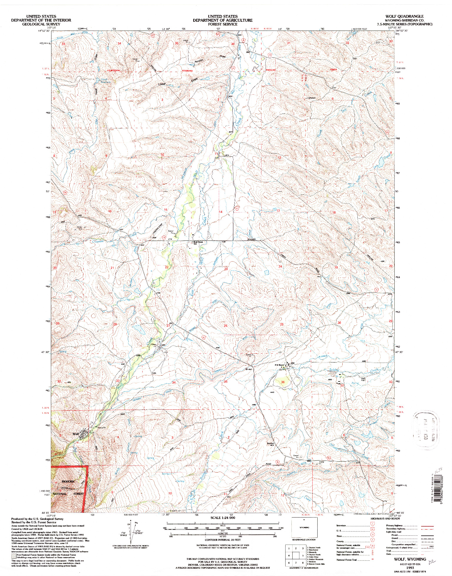USGS 1:24000-SCALE QUADRANGLE FOR WOLF, WY 1993