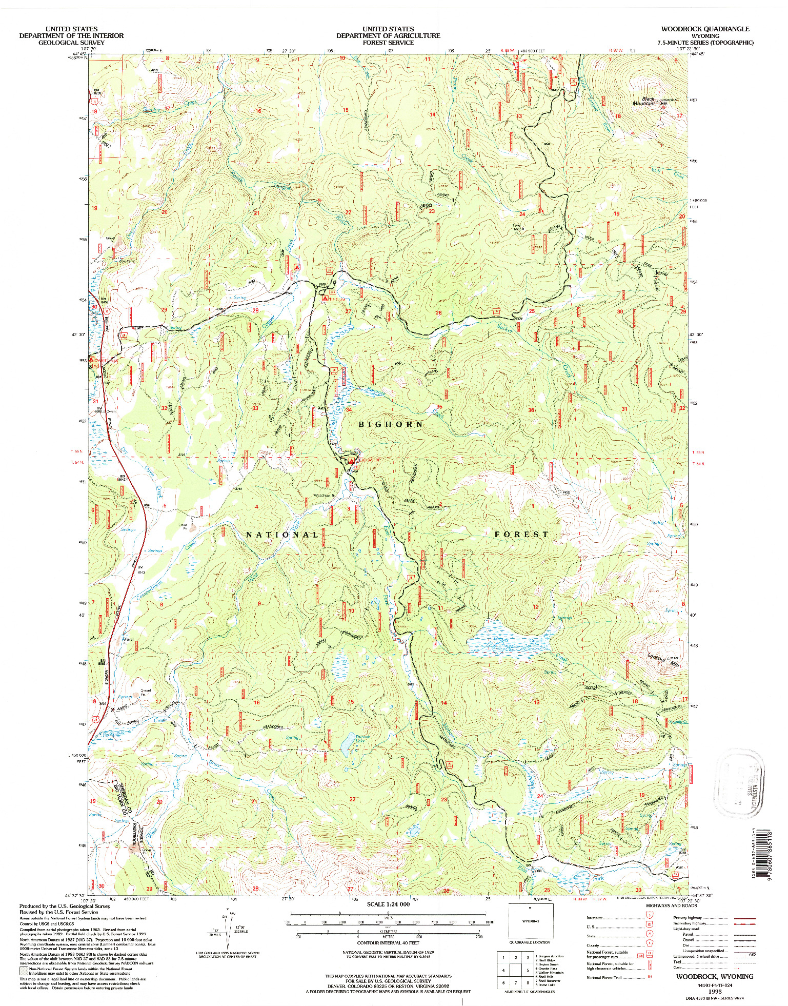 USGS 1:24000-SCALE QUADRANGLE FOR WOODROCK, WY 1993