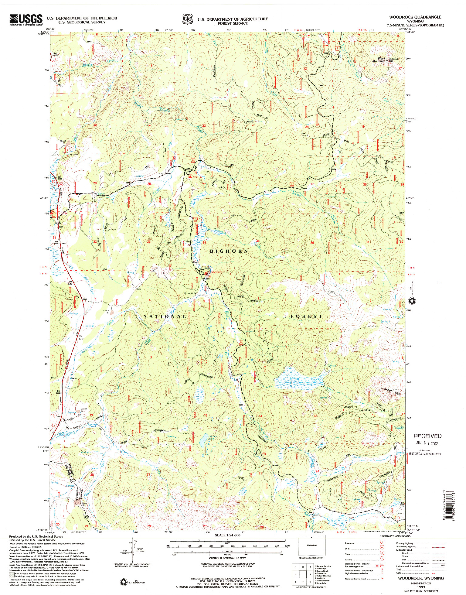 USGS 1:24000-SCALE QUADRANGLE FOR WOODROCK, WY 1993