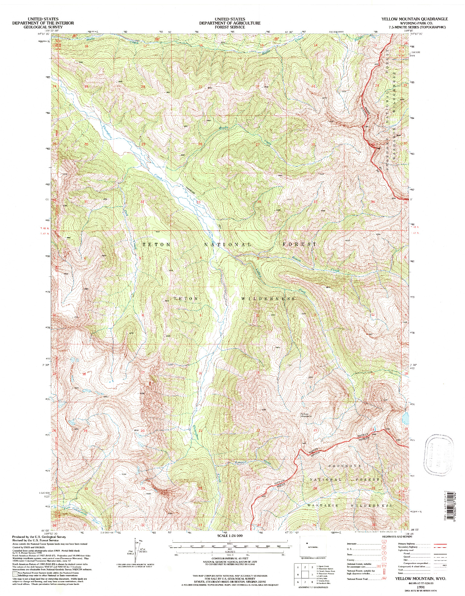 USGS 1:24000-SCALE QUADRANGLE FOR YELLOW MOUNTAIN, WY 1991
