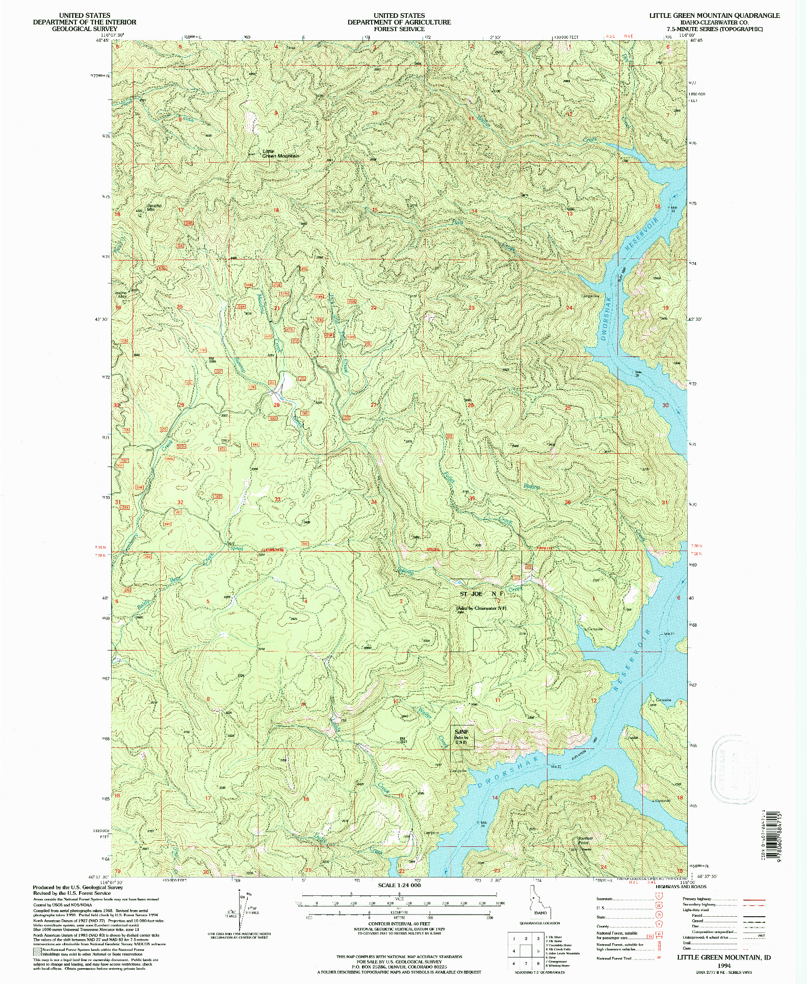 USGS 1:24000-SCALE QUADRANGLE FOR LITTLE GREEN MOUNTAIN, ID 1994