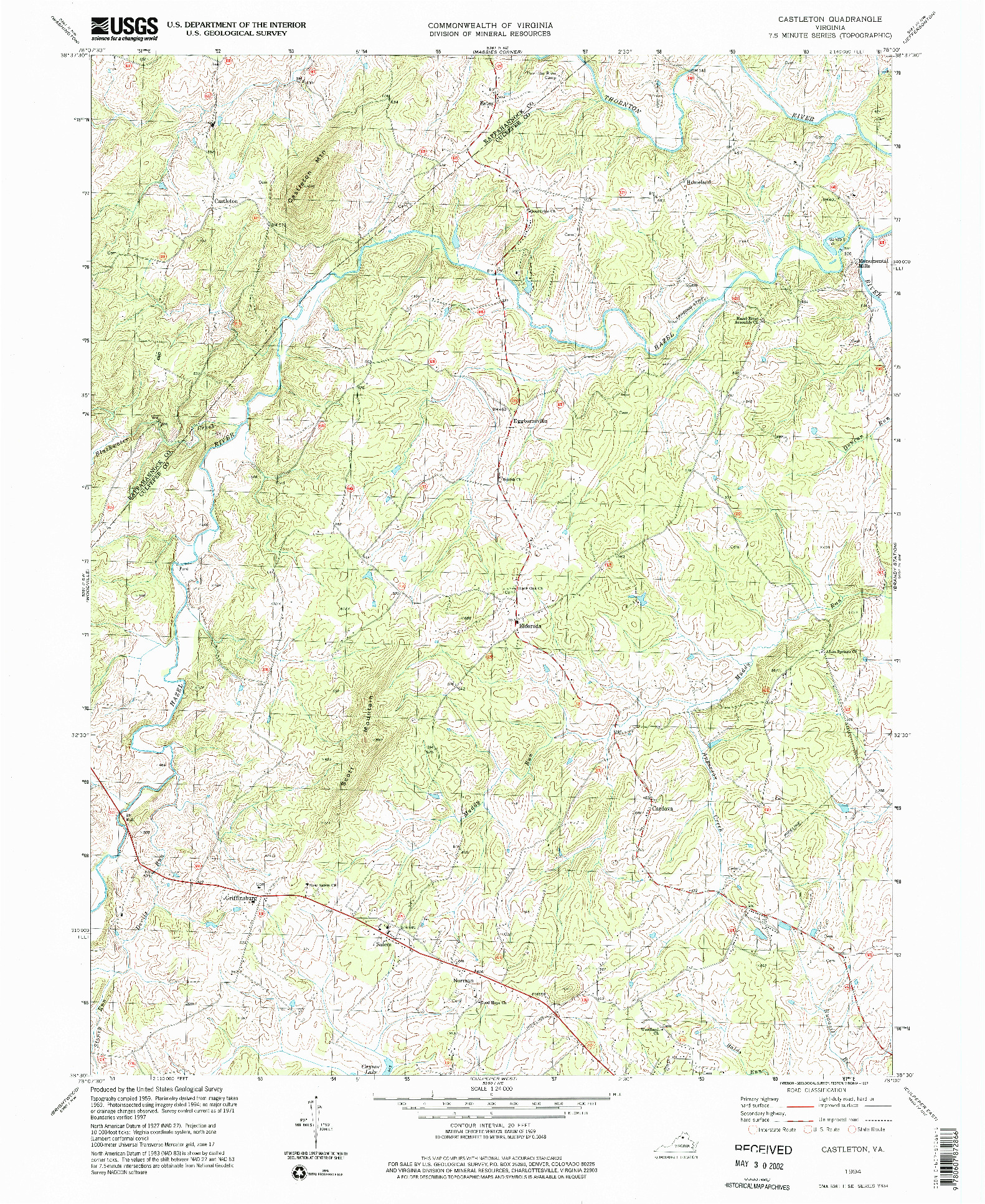 USGS 1:24000-SCALE QUADRANGLE FOR CASTLETON, VA 1994