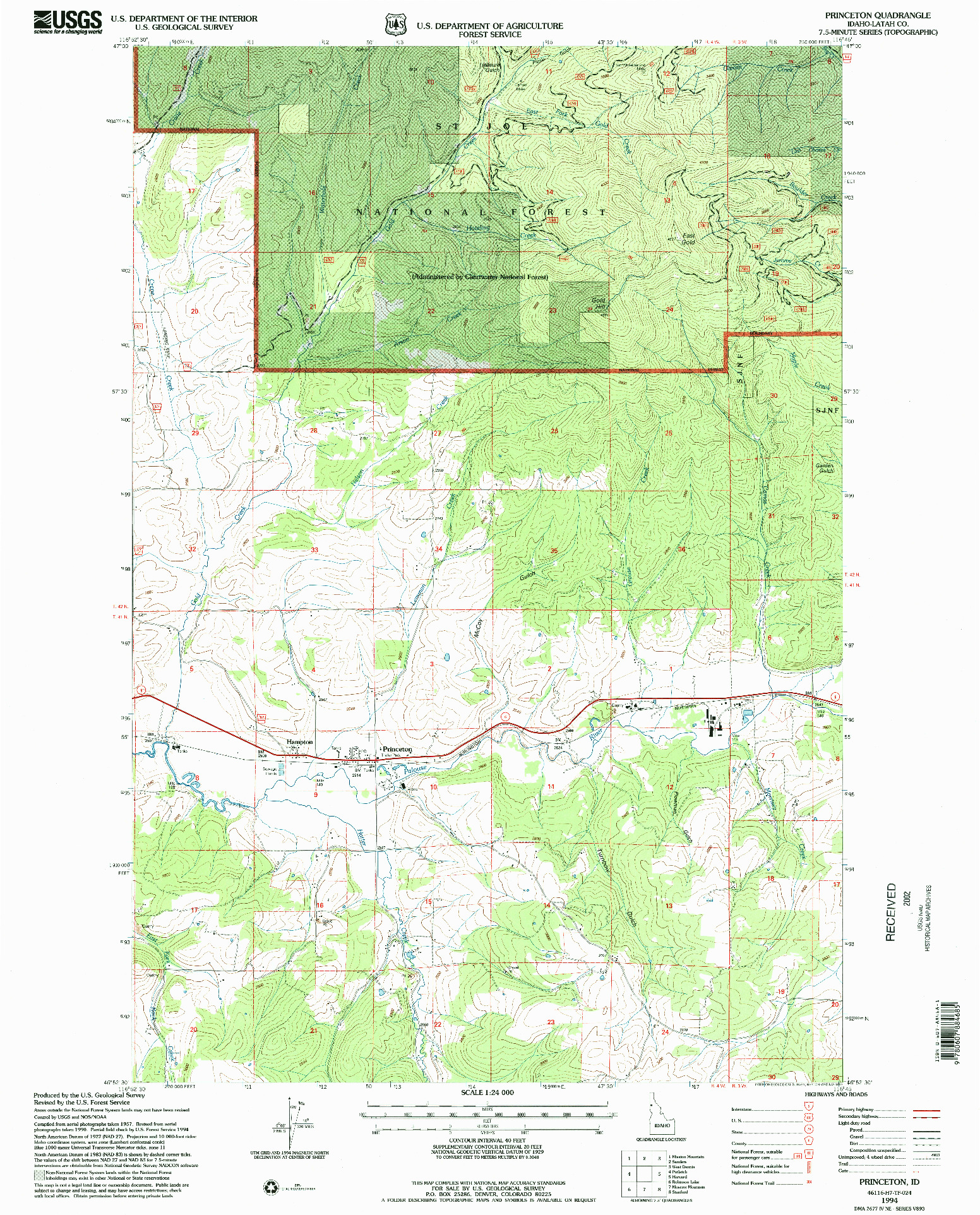 USGS 1:24000-SCALE QUADRANGLE FOR PRINCETON, ID 1994