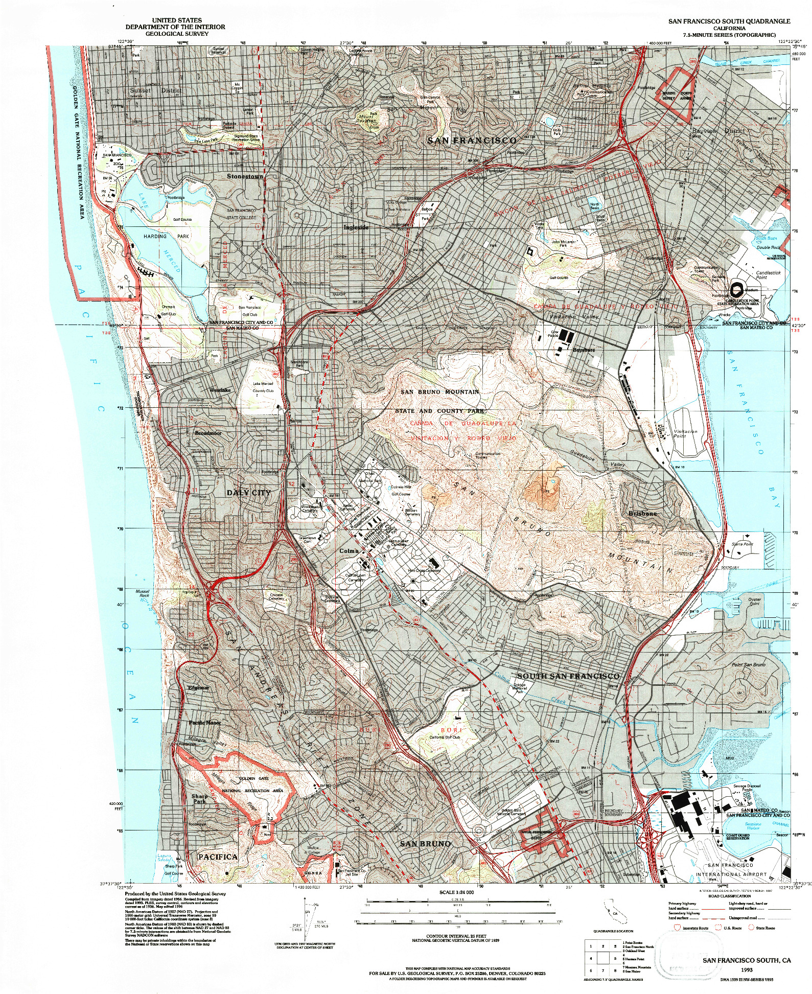 USGS 1:24000-SCALE QUADRANGLE FOR SAN FRANCISCO SOUTH, CA 1993