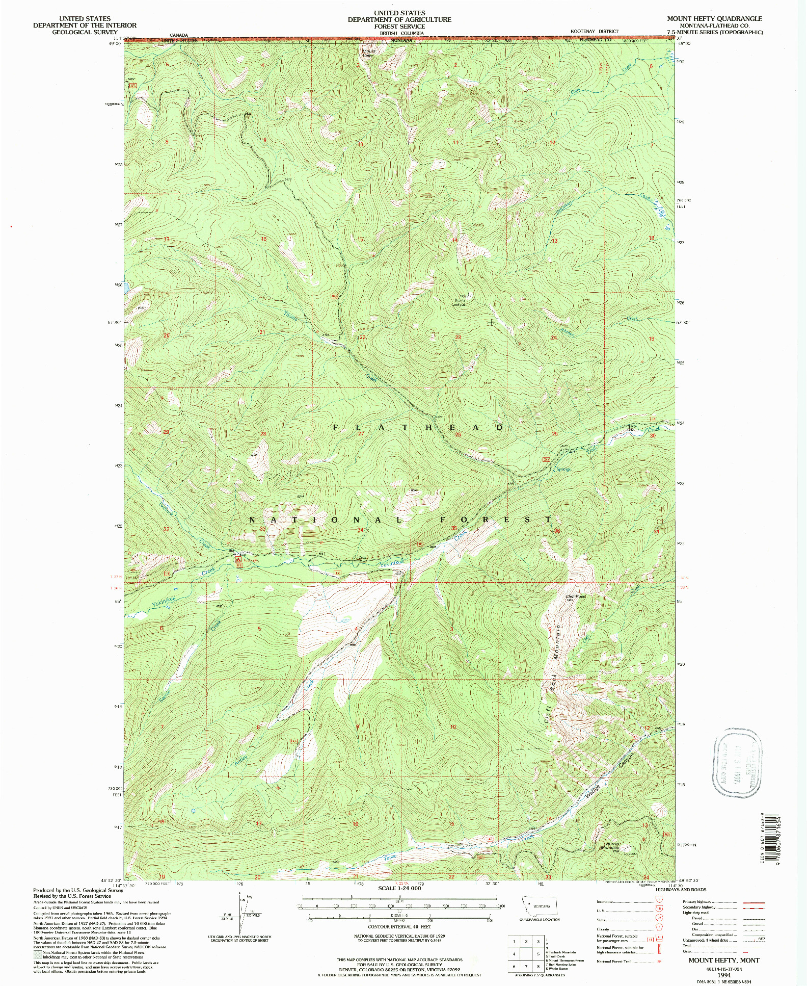 USGS 1:24000-SCALE QUADRANGLE FOR MOUNT HEFTY, MT 1994