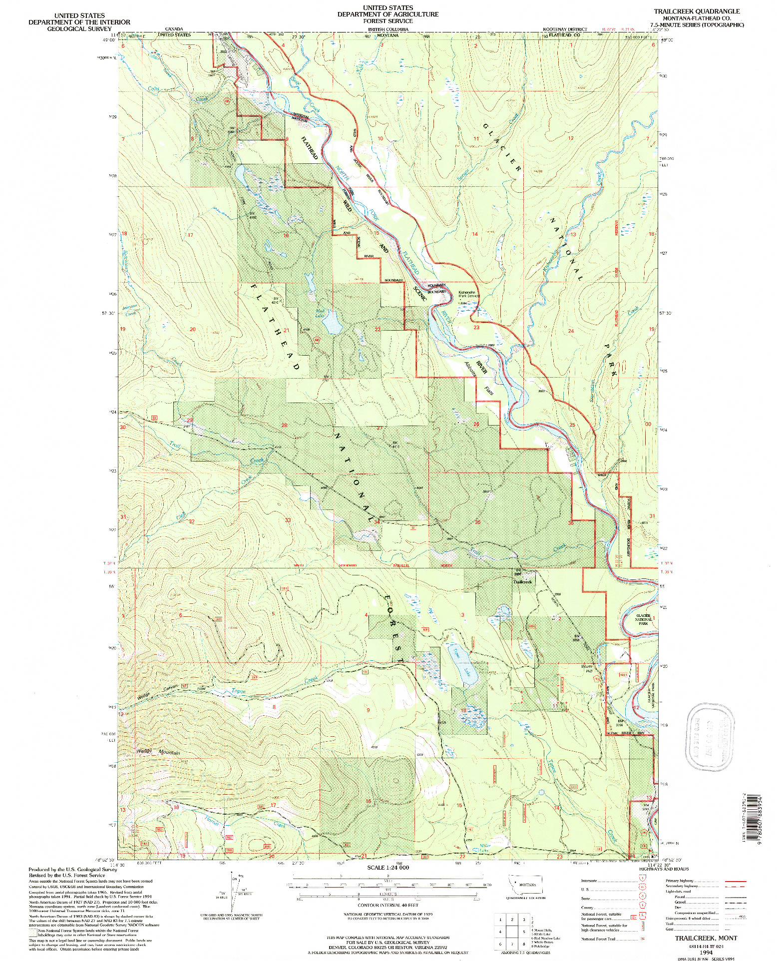 USGS 1:24000-SCALE QUADRANGLE FOR TRAILCREEK, MT 1994