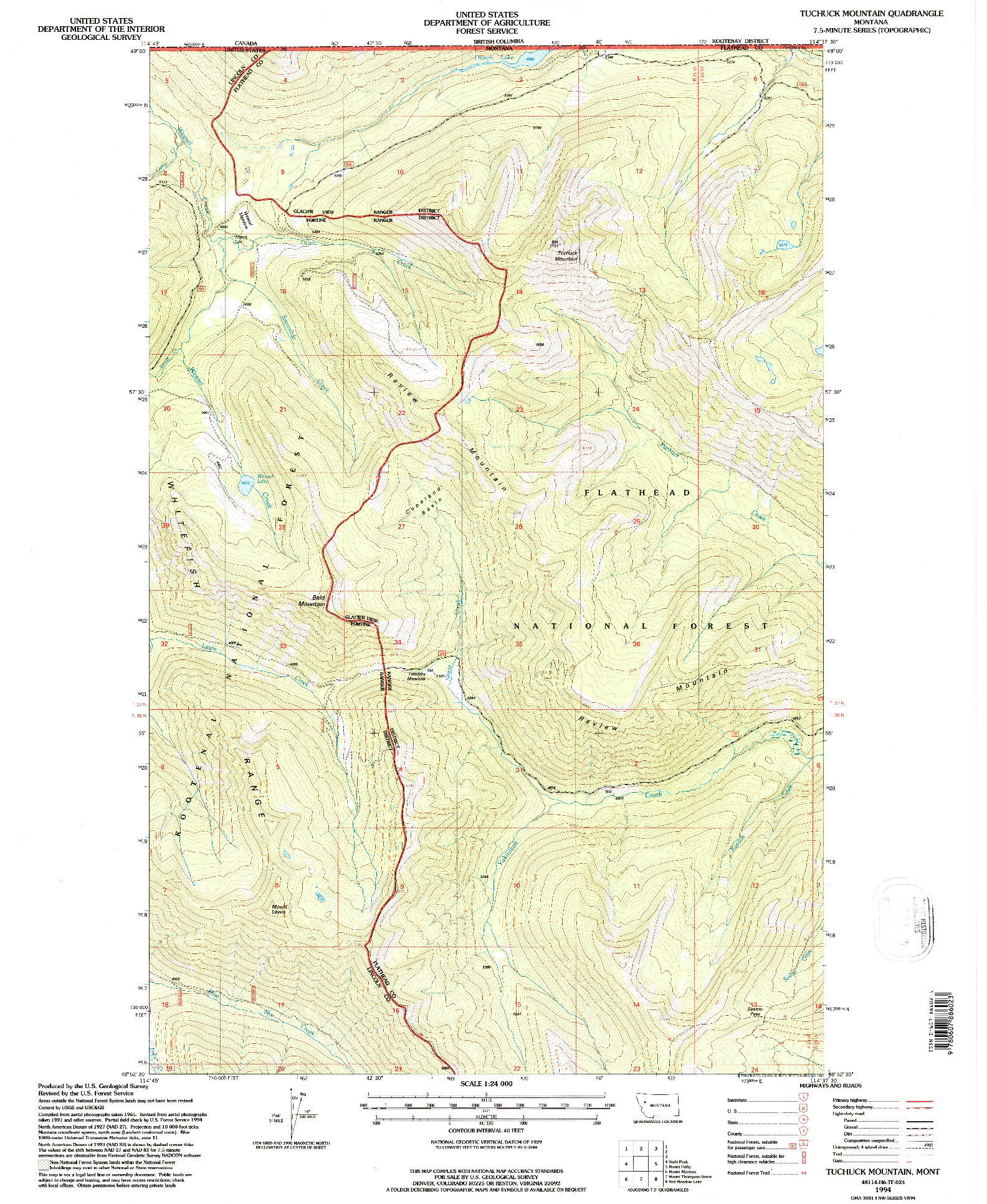 USGS 1:24000-SCALE QUADRANGLE FOR TUCHUCK MOUNTAIN, MT 1994