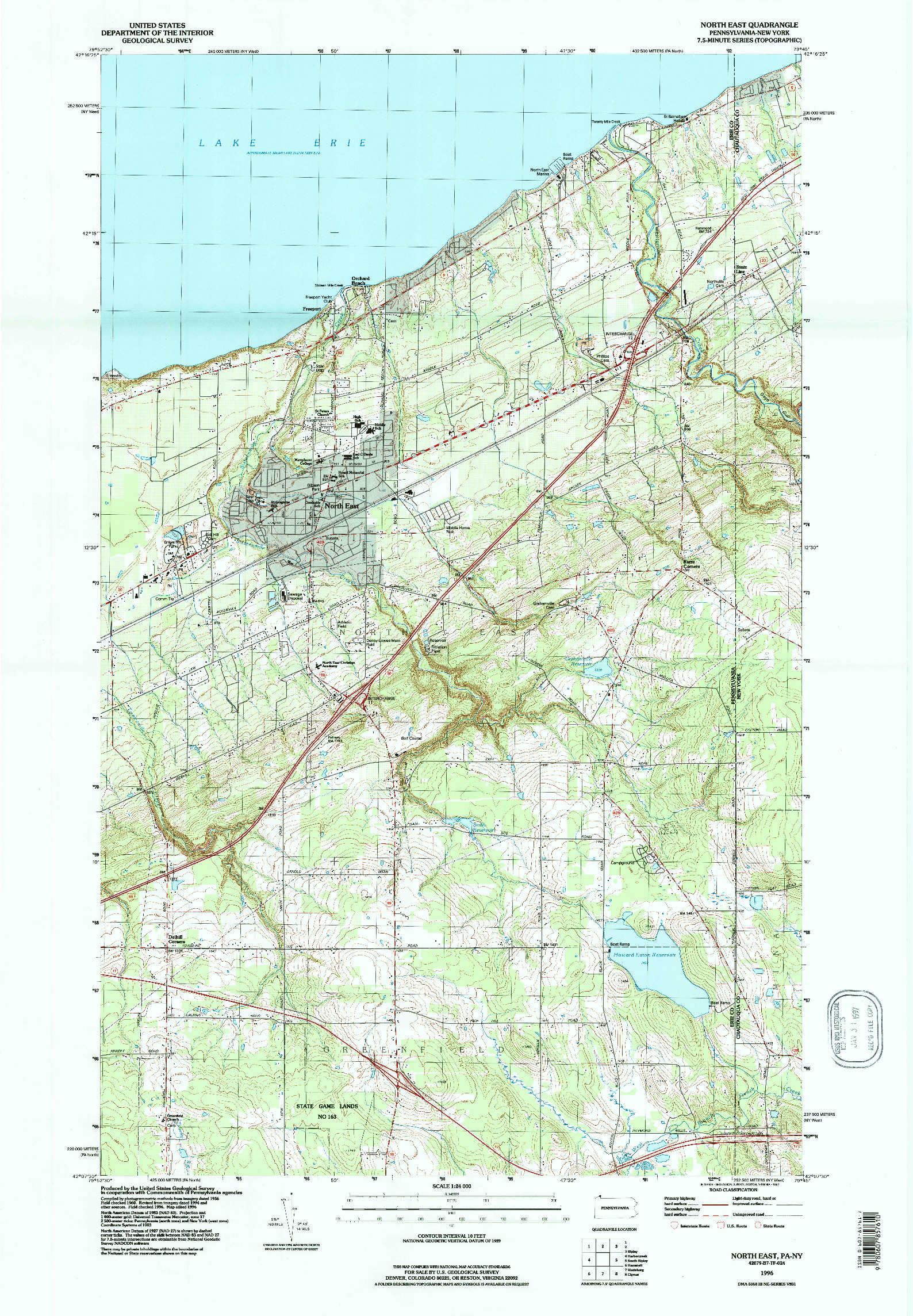 USGS 1:24000-SCALE QUADRANGLE FOR NORTH EAST, PA 1996