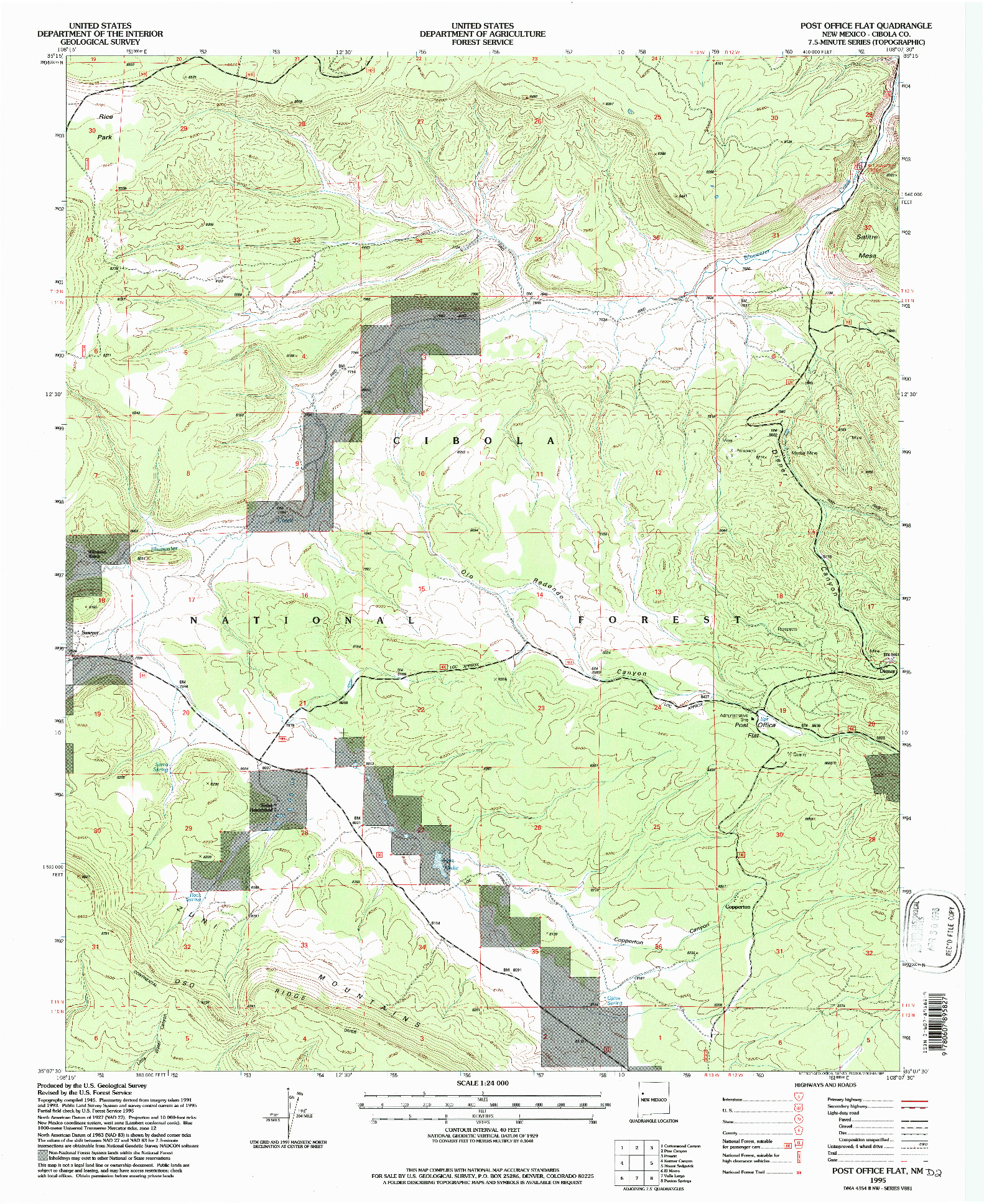 USGS 1:24000-SCALE QUADRANGLE FOR POST OFFICE FLAT, NM 1995