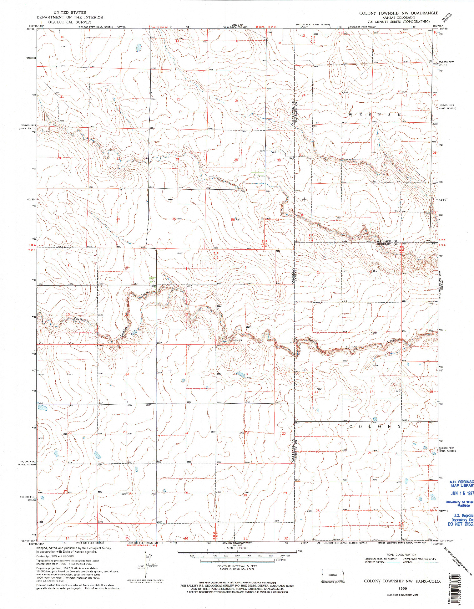 USGS 1:24000-SCALE QUADRANGLE FOR COLONY TOWNSHIP NW, KS 1969