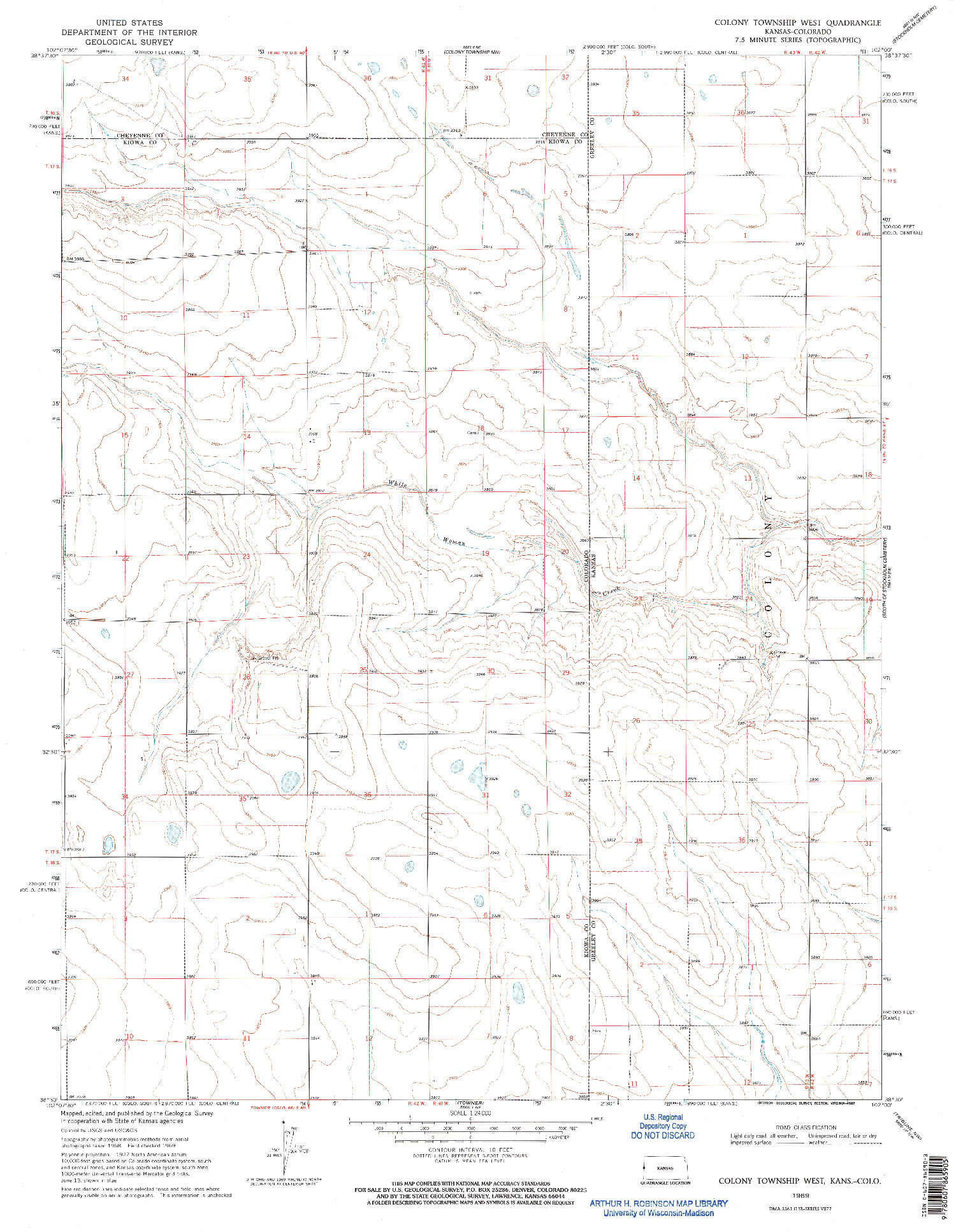 USGS 1:24000-SCALE QUADRANGLE FOR COLONY TOWNSHIP WEST, KS 1969