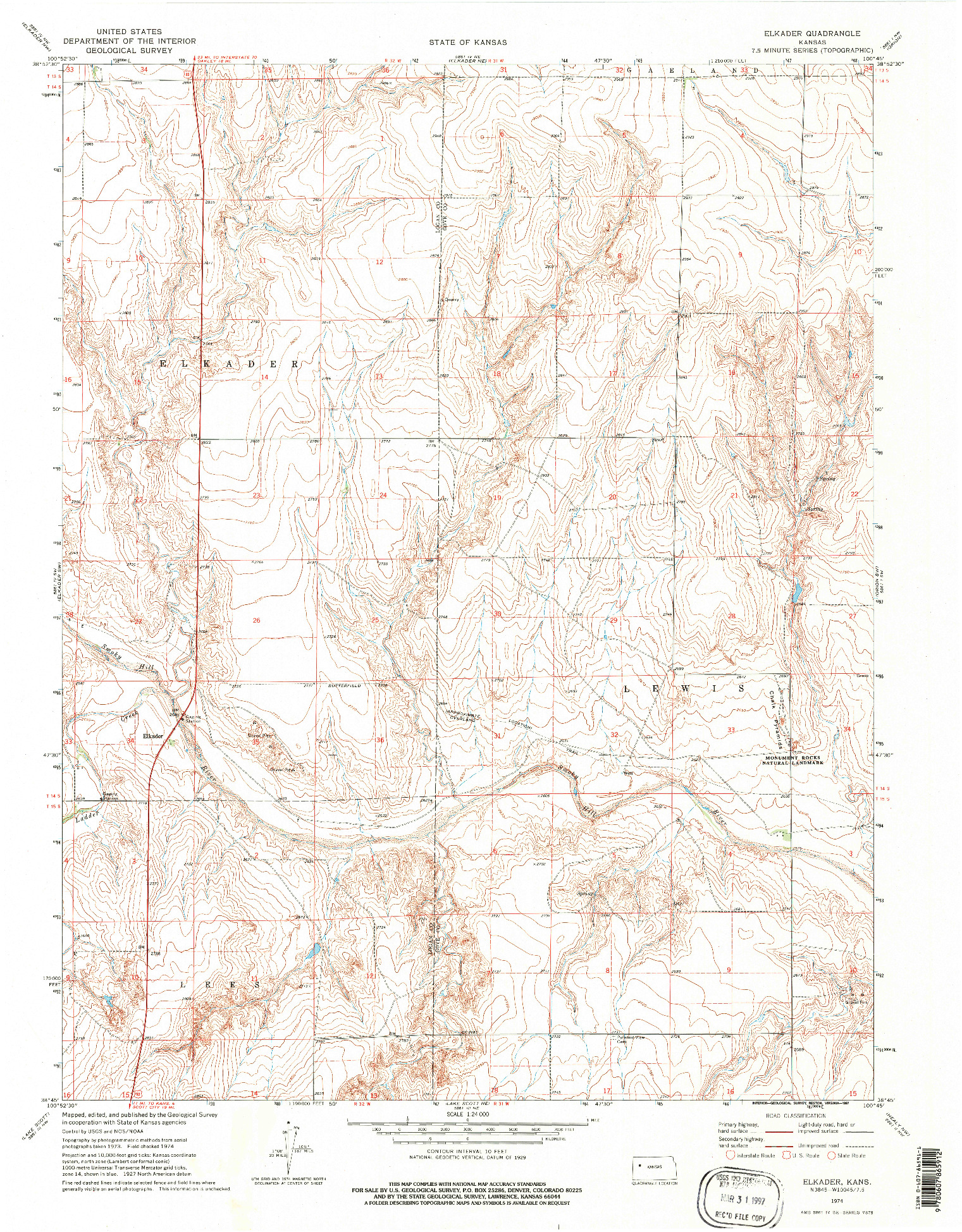 USGS 1:24000-SCALE QUADRANGLE FOR ELKADER, KS 1974