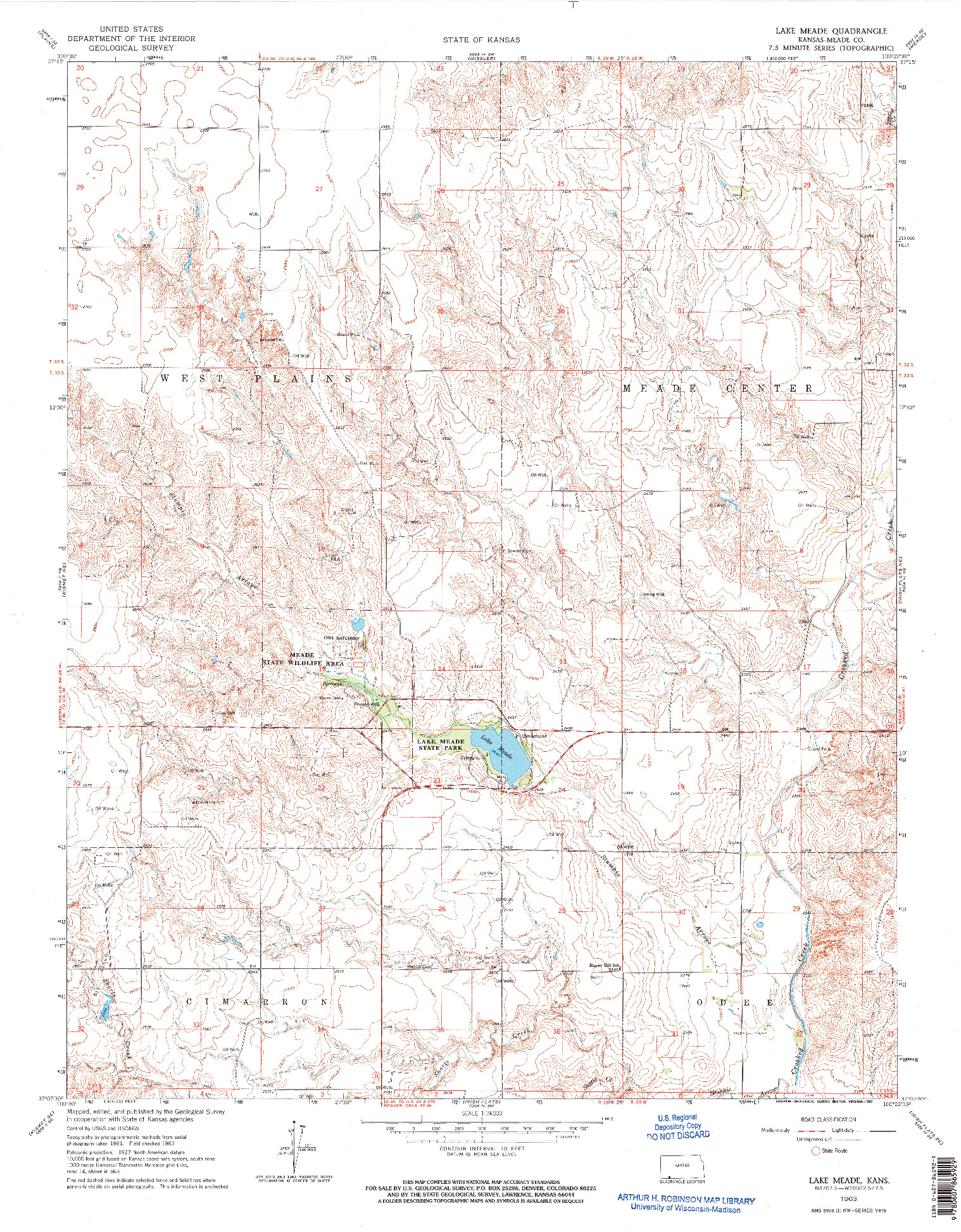 USGS 1:24000-SCALE QUADRANGLE FOR LAKE MEADE, KS 1963