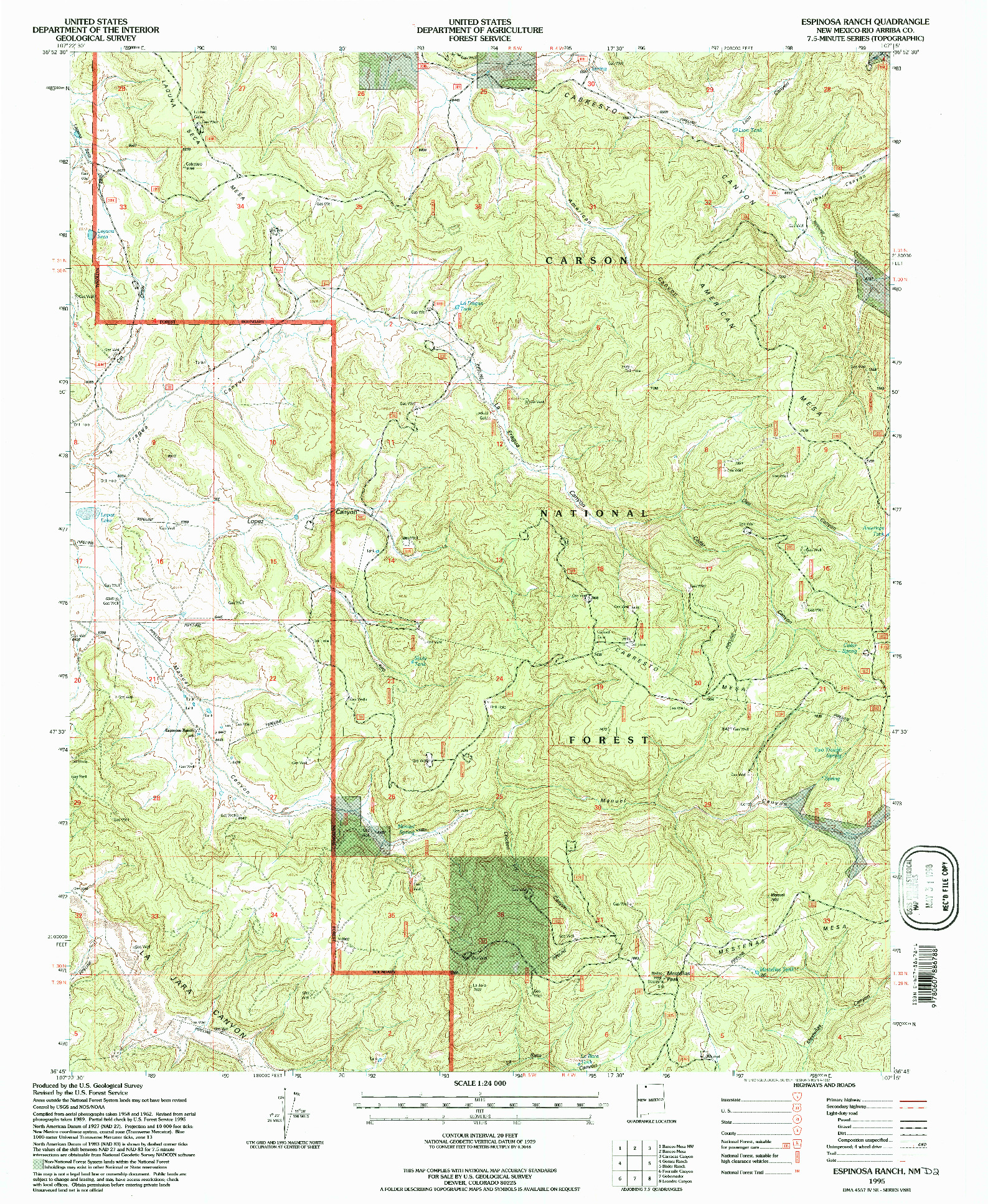 USGS 1:24000-SCALE QUADRANGLE FOR ESPINOSA RANCH, NM 1995