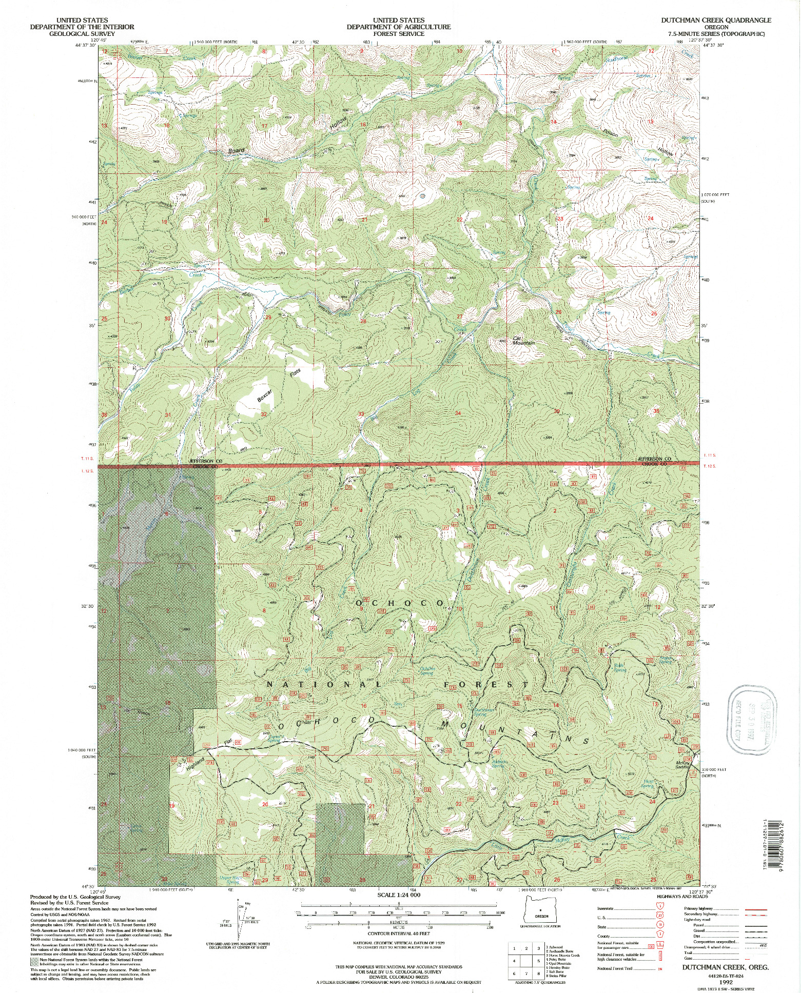 USGS 1:24000-SCALE QUADRANGLE FOR DUTCHMAN CREEK, OR 1992