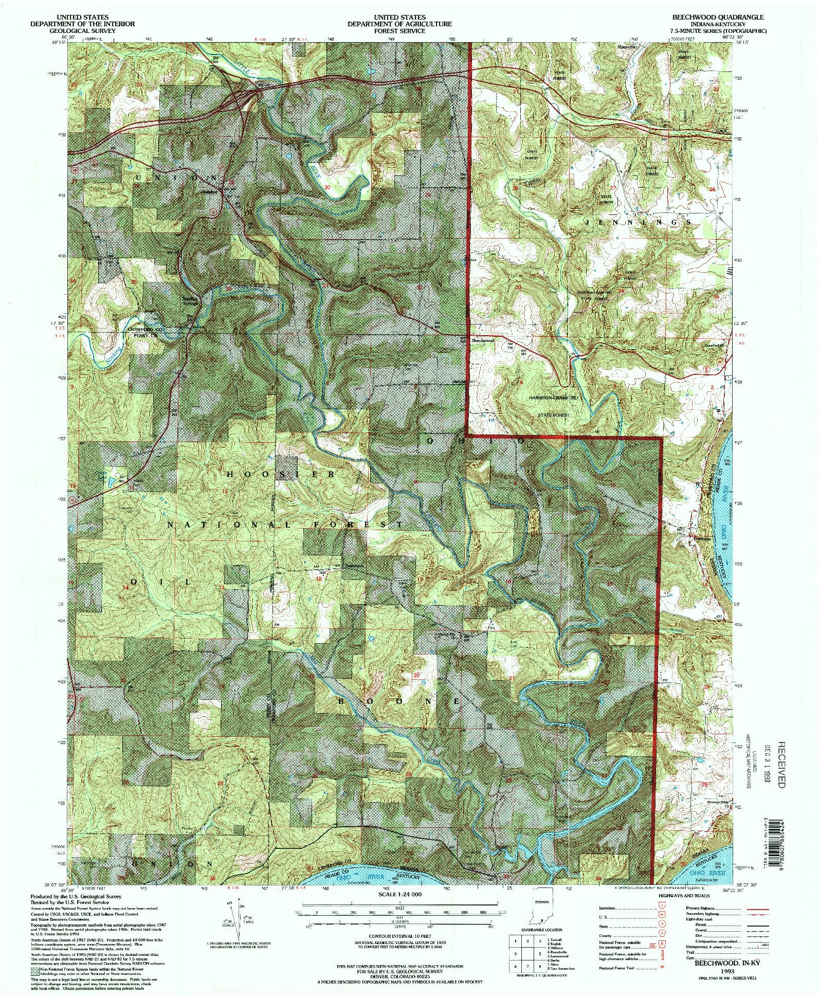 USGS 1:24000-SCALE QUADRANGLE FOR BEECHWOOD, IN 1993