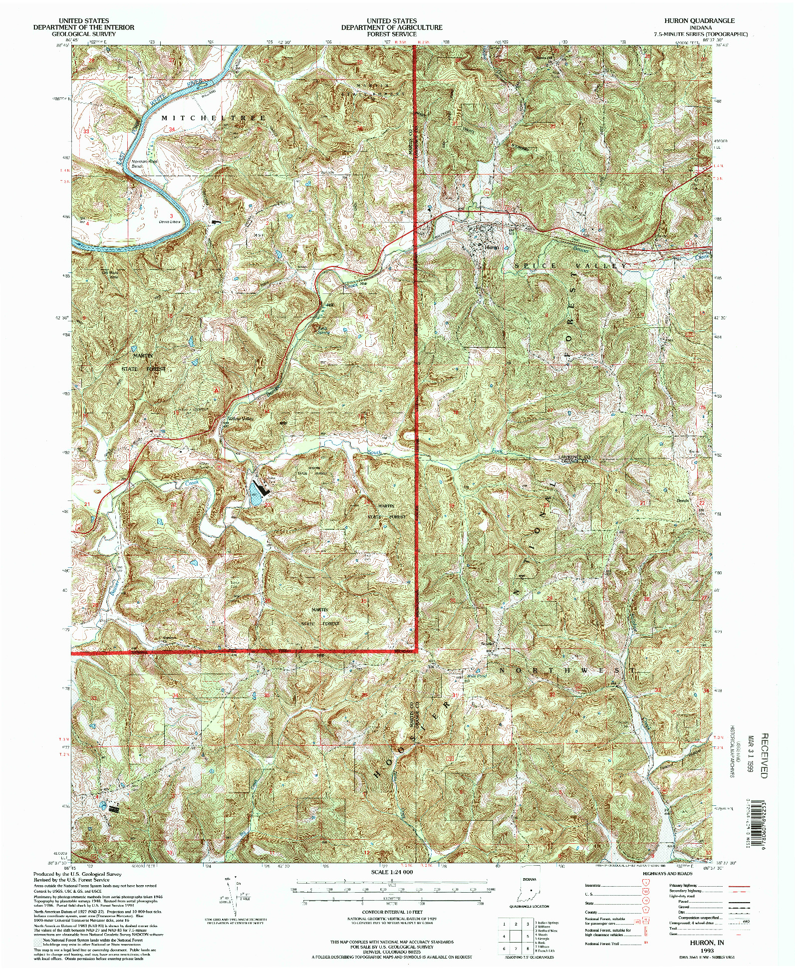 USGS 1:24000-SCALE QUADRANGLE FOR HURON, IN 1993