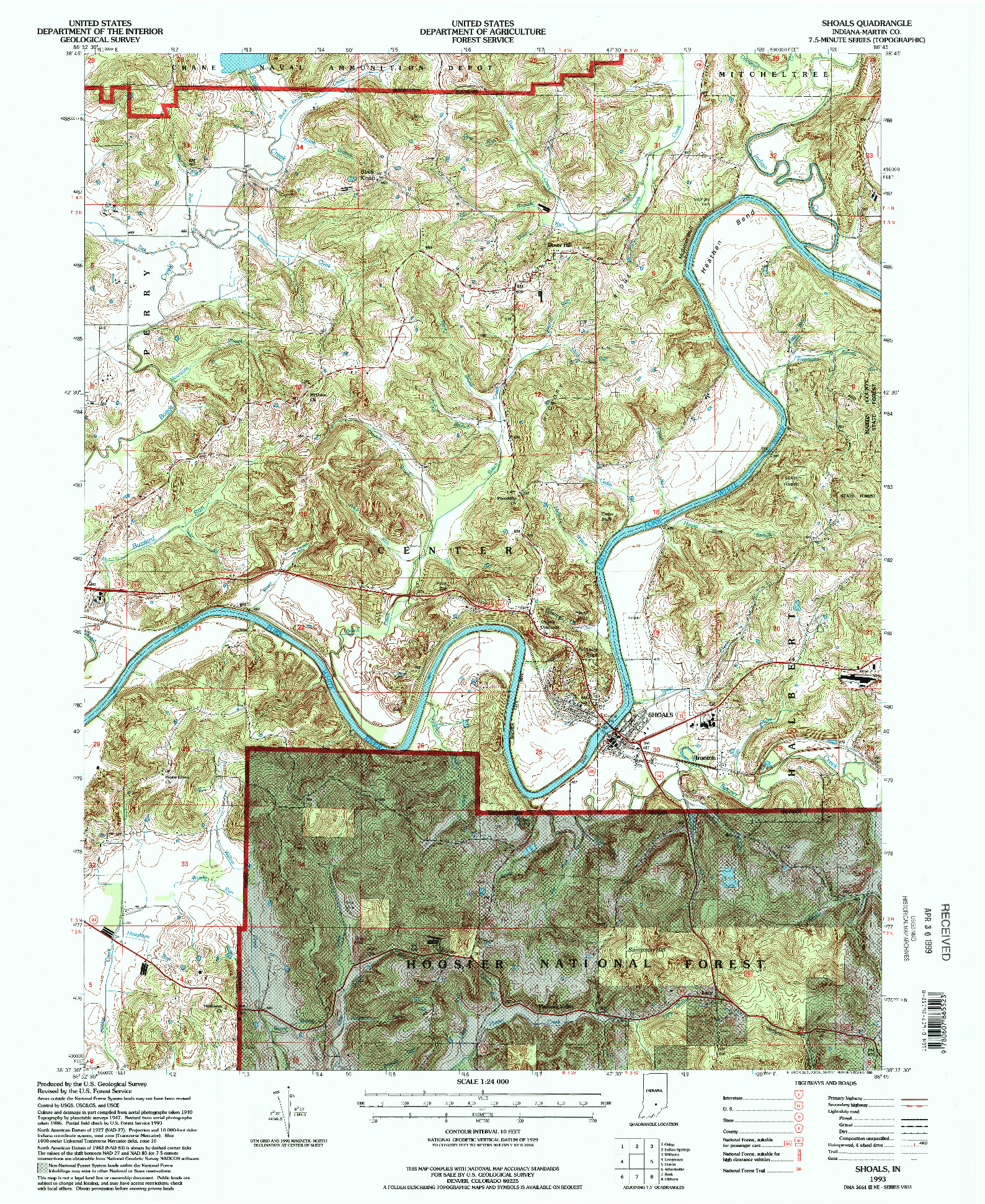 USGS 1:24000-SCALE QUADRANGLE FOR SHOALS, IN 1993