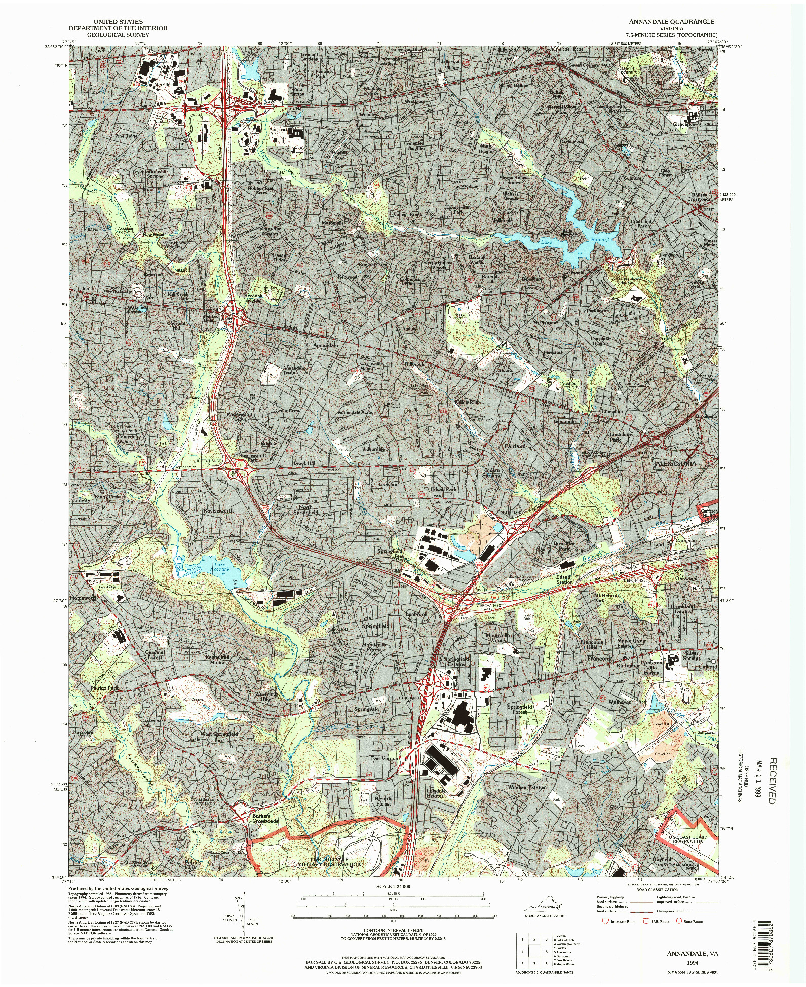USGS 1:24000-SCALE QUADRANGLE FOR ANNANDALE, VA 1994