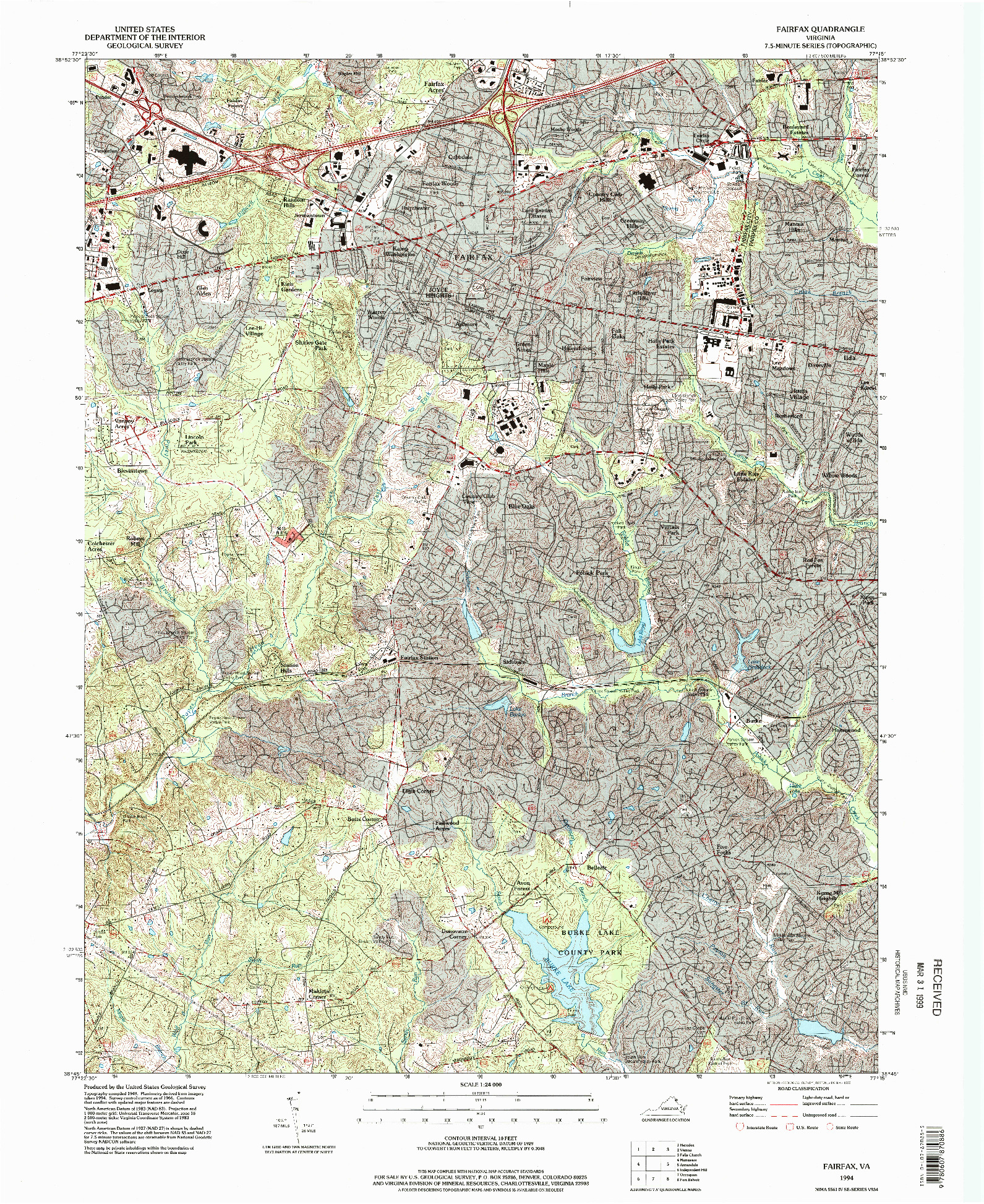 USGS 1:24000-SCALE QUADRANGLE FOR FAIRFAX, VA 1994