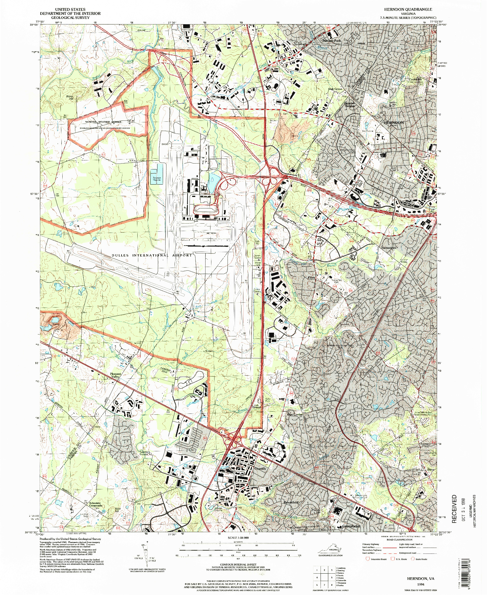 USGS 1:24000-SCALE QUADRANGLE FOR HERNDON, VA 1994