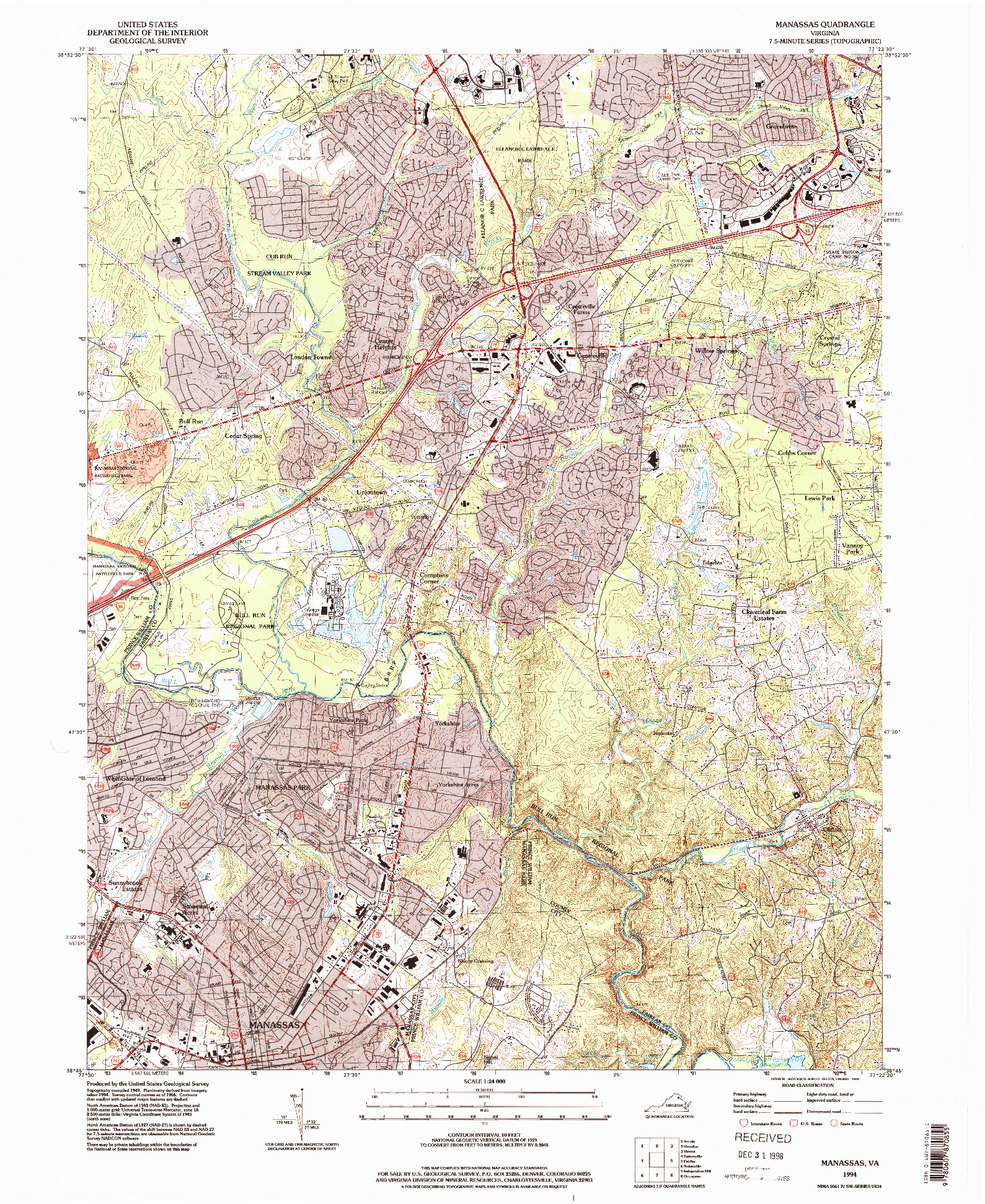USGS 1:24000-SCALE QUADRANGLE FOR MANASSAS, VA 1994