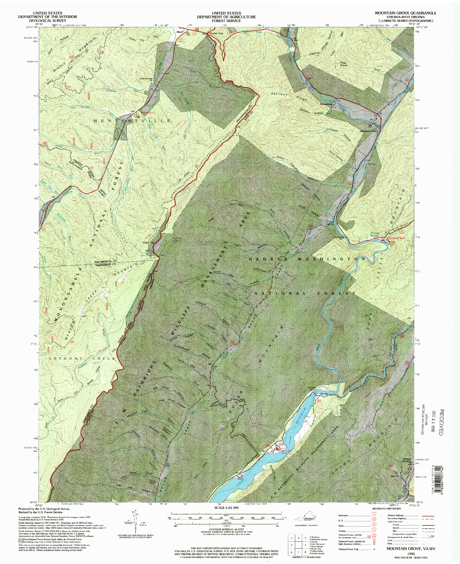 USGS 1:24000-SCALE QUADRANGLE FOR MOUNTAIN GROVE, VA 1995