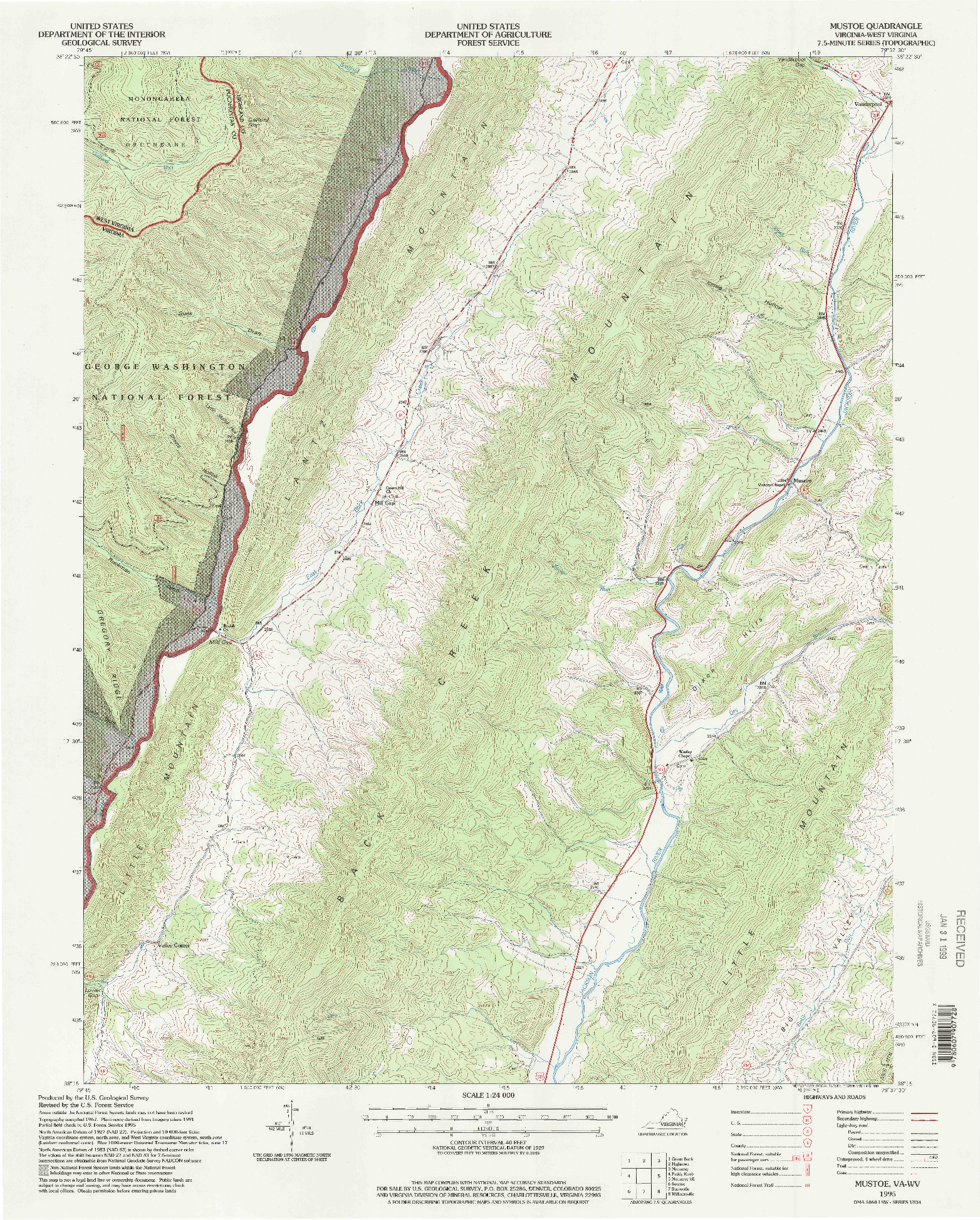 USGS 1:24000-SCALE QUADRANGLE FOR MUSTOE, VA 1995