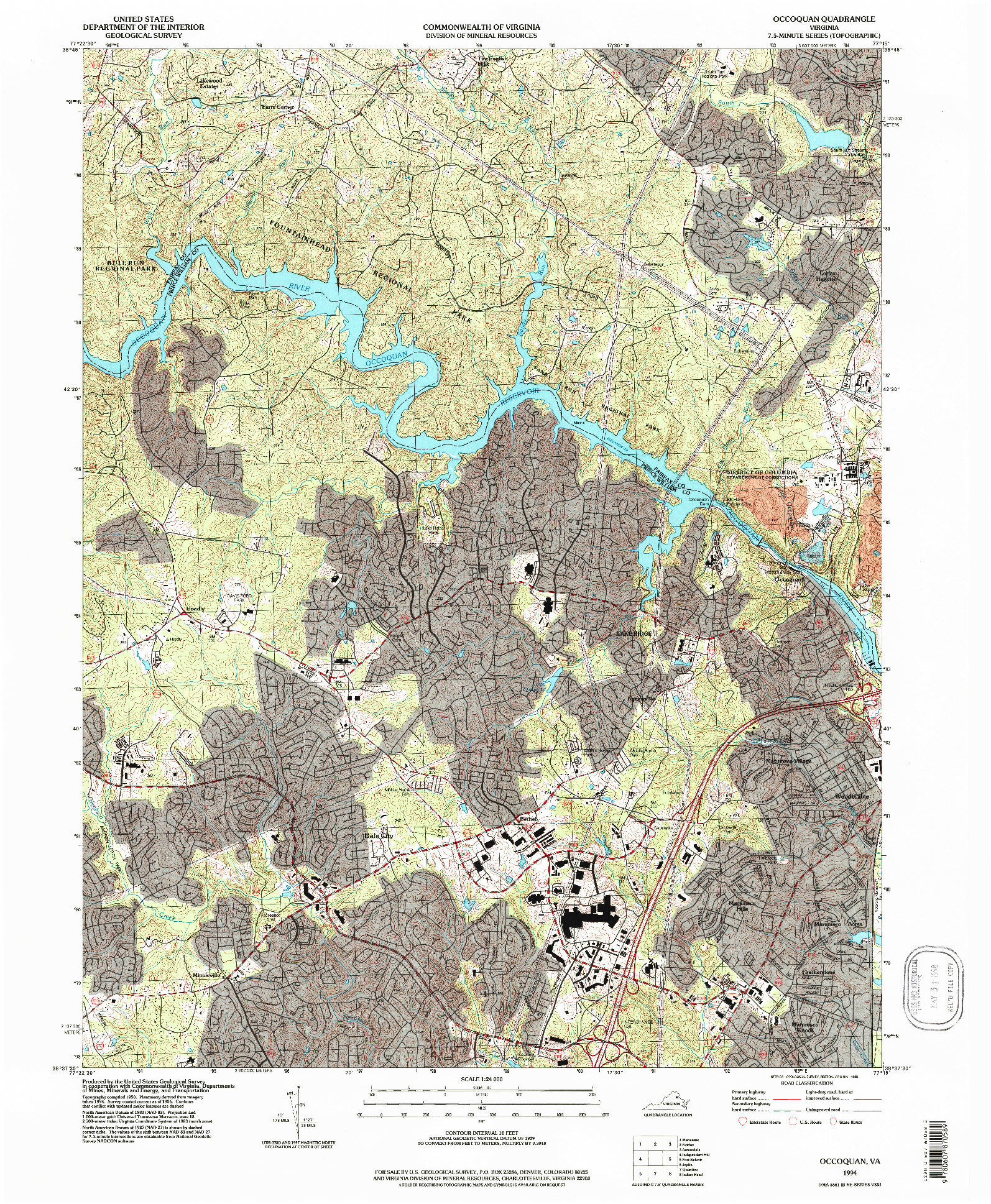 USGS 1:24000-SCALE QUADRANGLE FOR OCCOQUAN, VA 1994