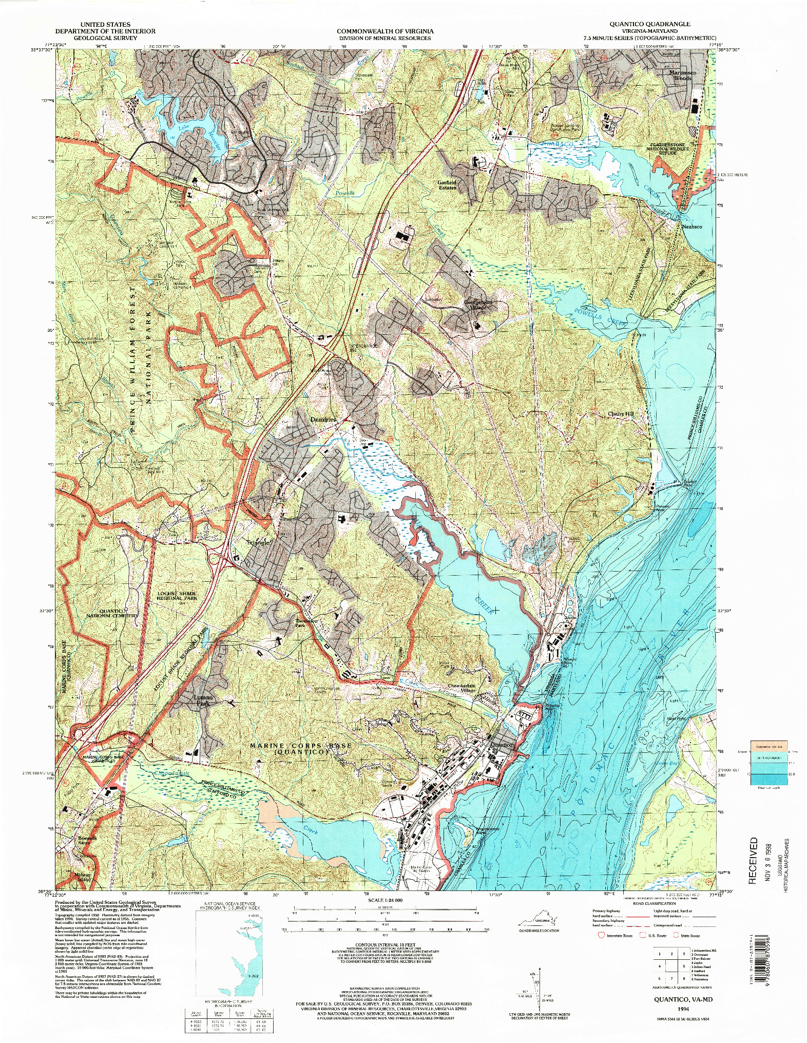 USGS 1:24000-SCALE QUADRANGLE FOR QUANTICO, VA 1994