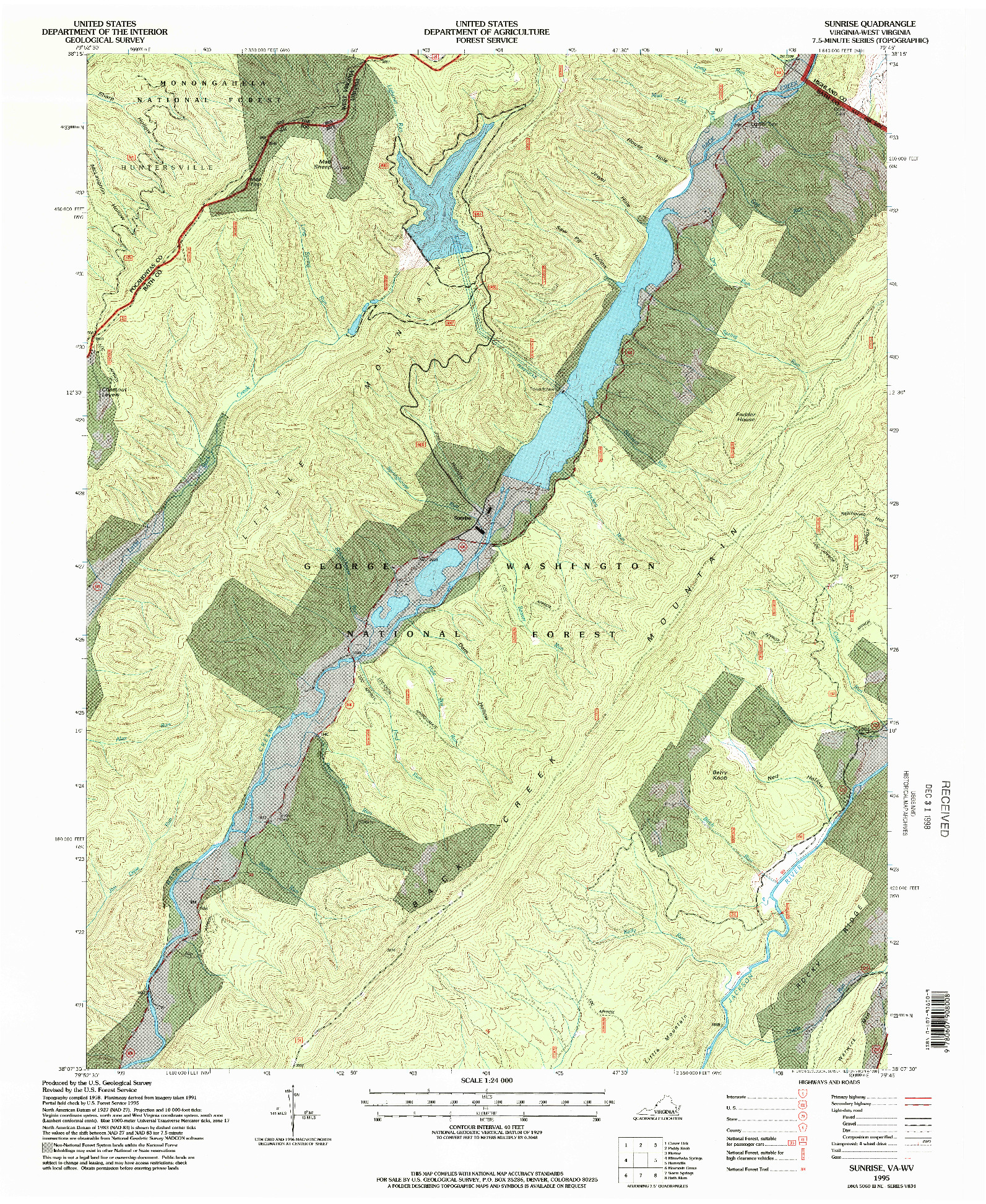 USGS 1:24000-SCALE QUADRANGLE FOR SUNRISE, VA 1995