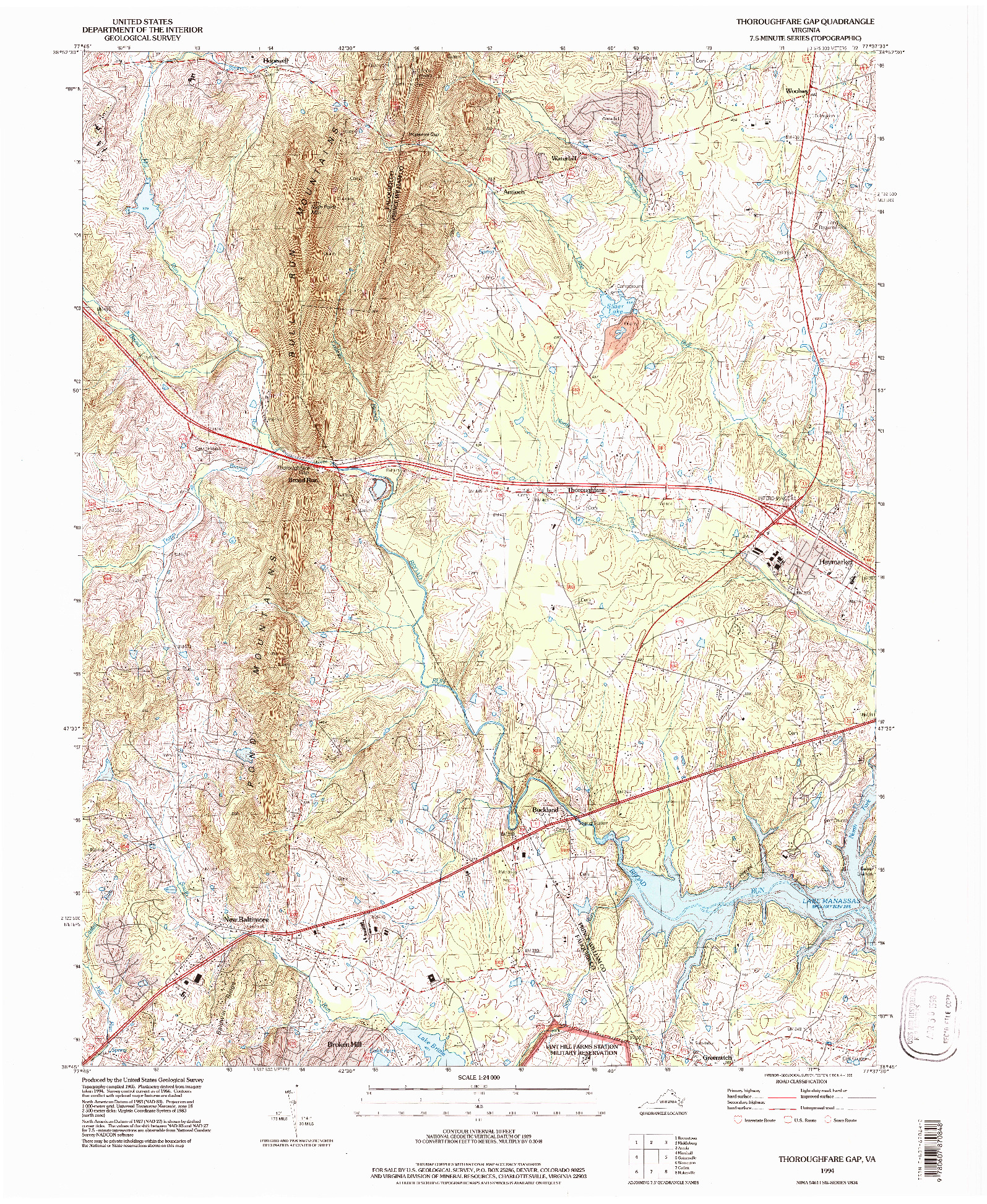 USGS 1:24000-SCALE QUADRANGLE FOR THOROUGHFARE GAP, VA 1994