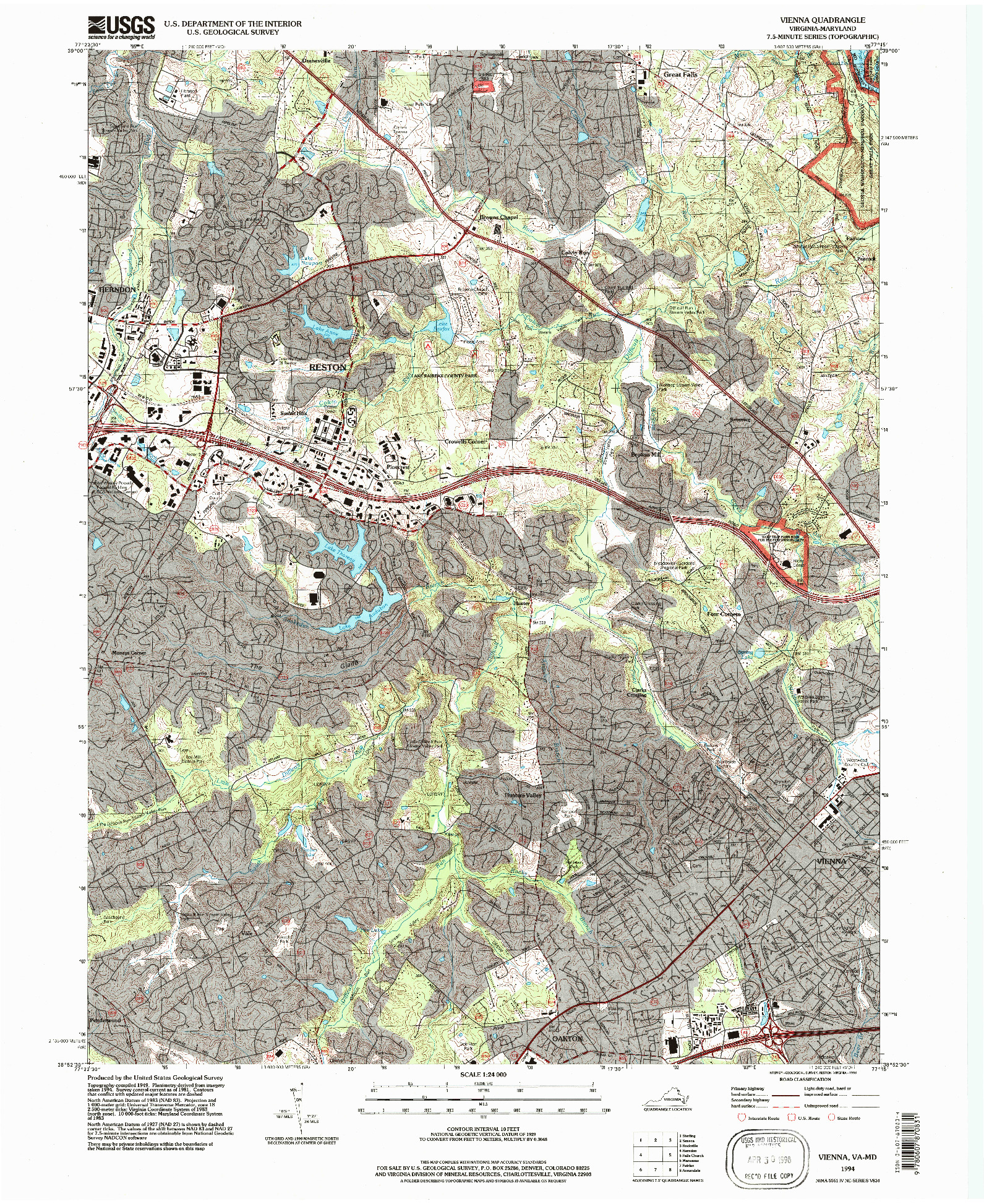 USGS 1:24000-SCALE QUADRANGLE FOR VIENNA, VA 1994