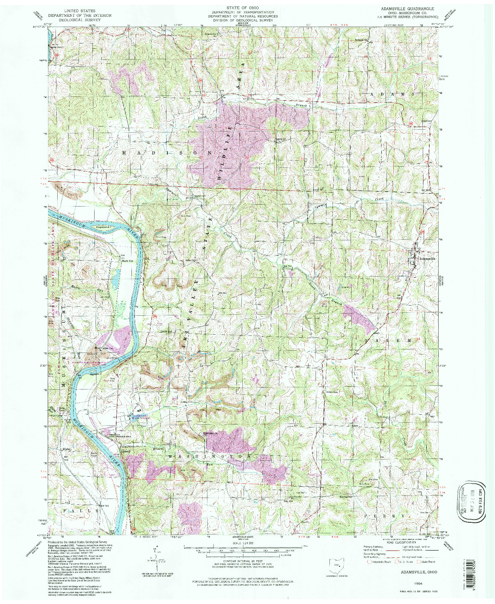 USGS 1:24000-SCALE QUADRANGLE FOR ADAMSVILLE, OH 1994