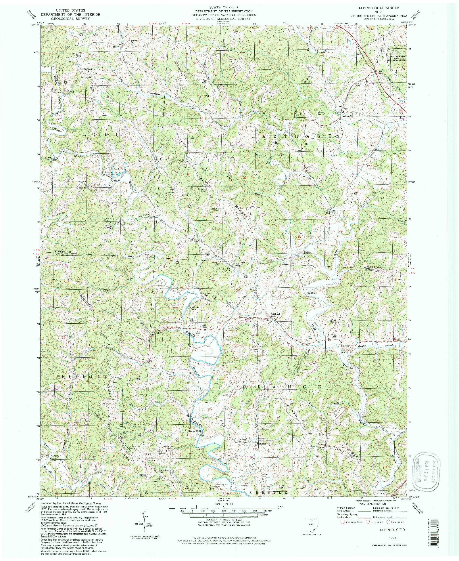 USGS 1:24000-SCALE QUADRANGLE FOR ALFRED, OH 1994