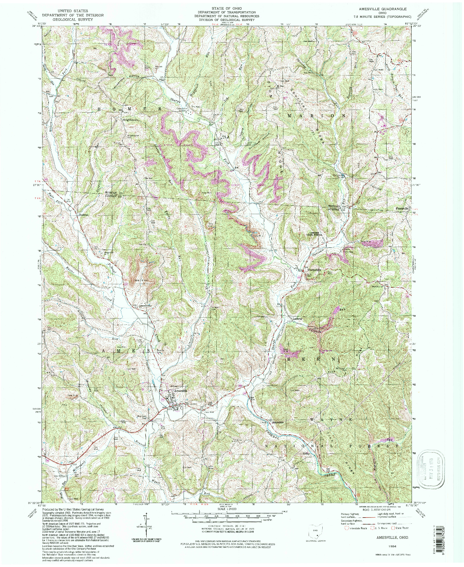 USGS 1:24000-SCALE QUADRANGLE FOR AMESVILLE, OH 1994