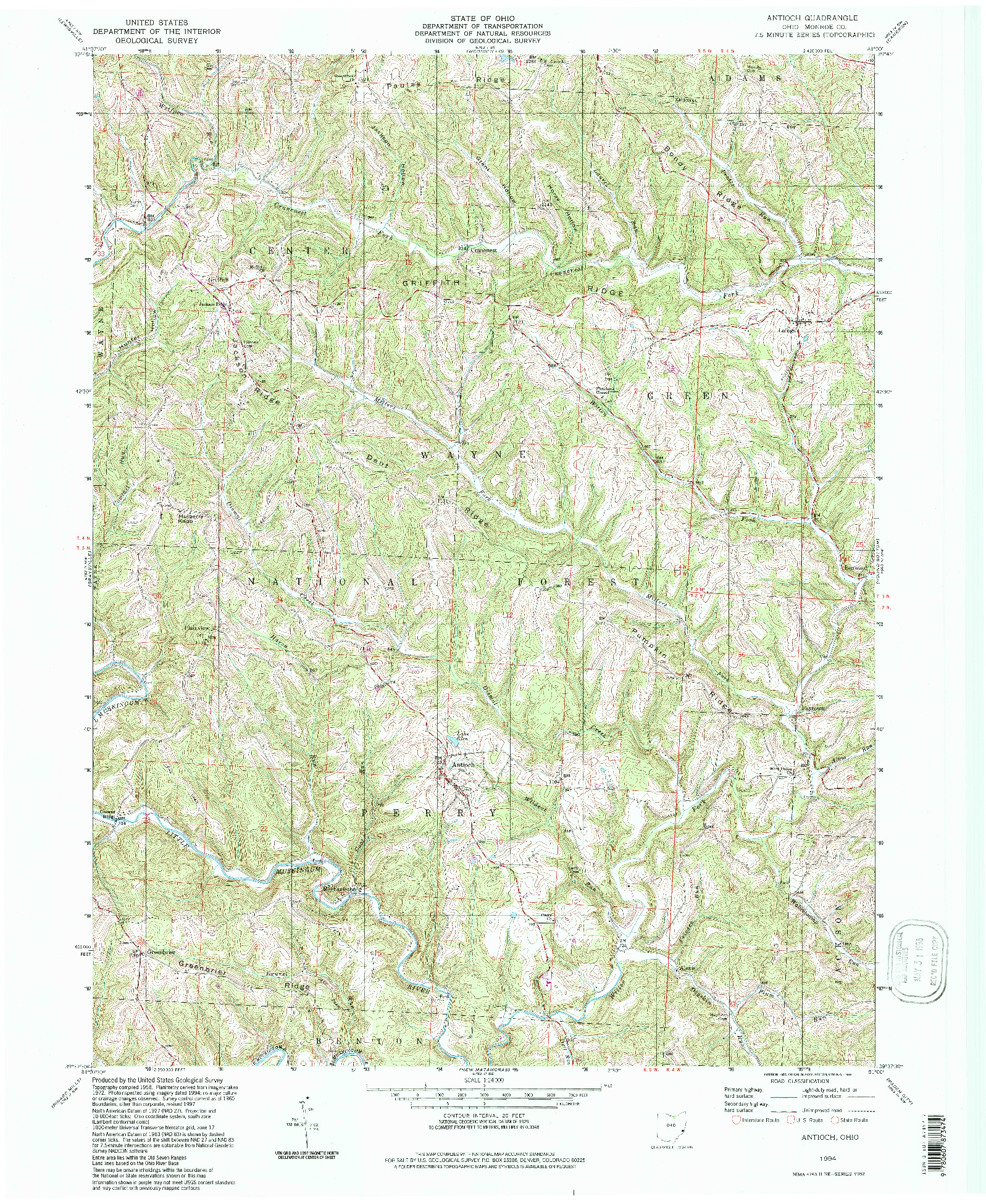 USGS 1:24000-SCALE QUADRANGLE FOR ANTIOCH, OH 1994