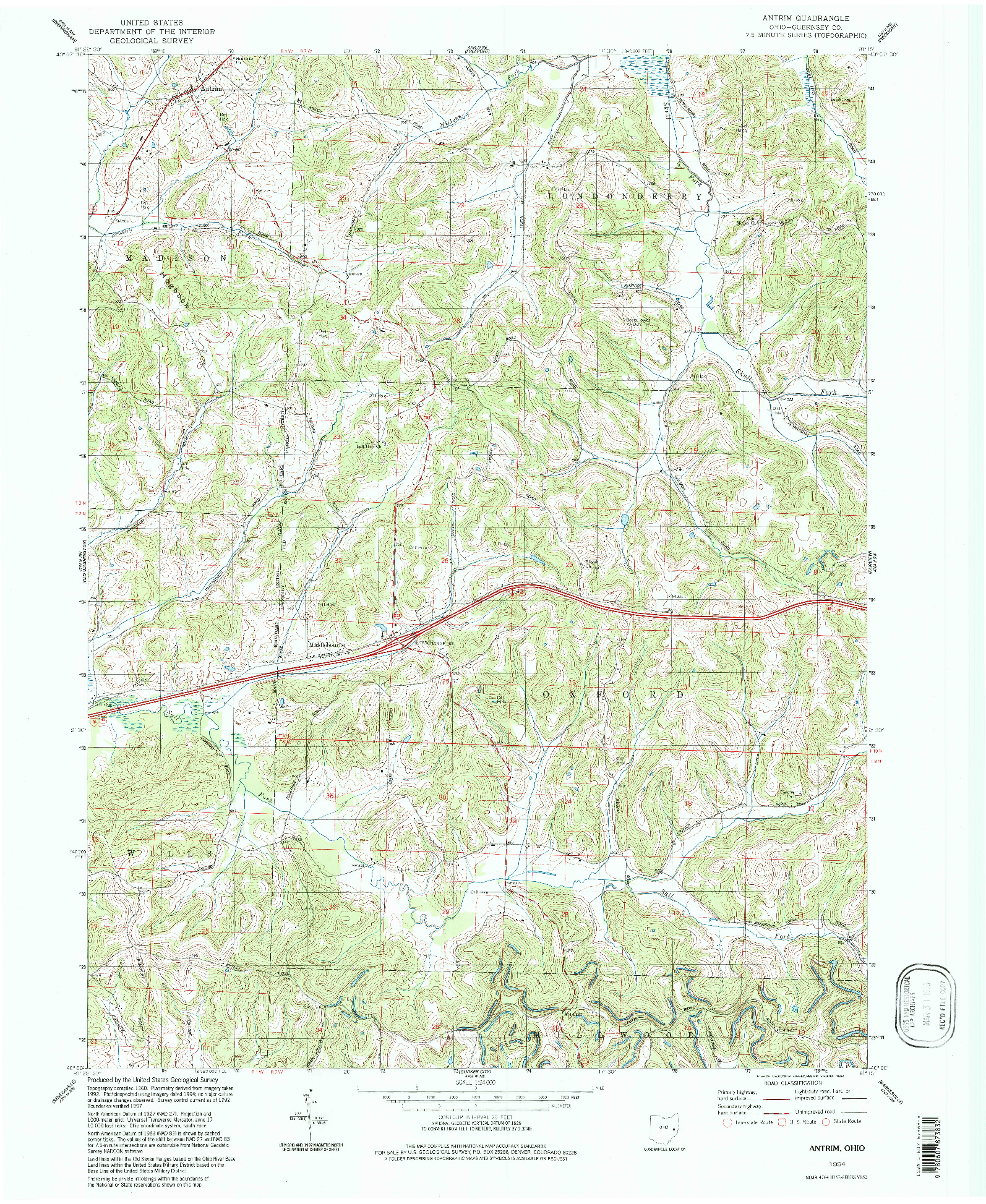 USGS 1:24000-SCALE QUADRANGLE FOR ANTRIM, OH 1994