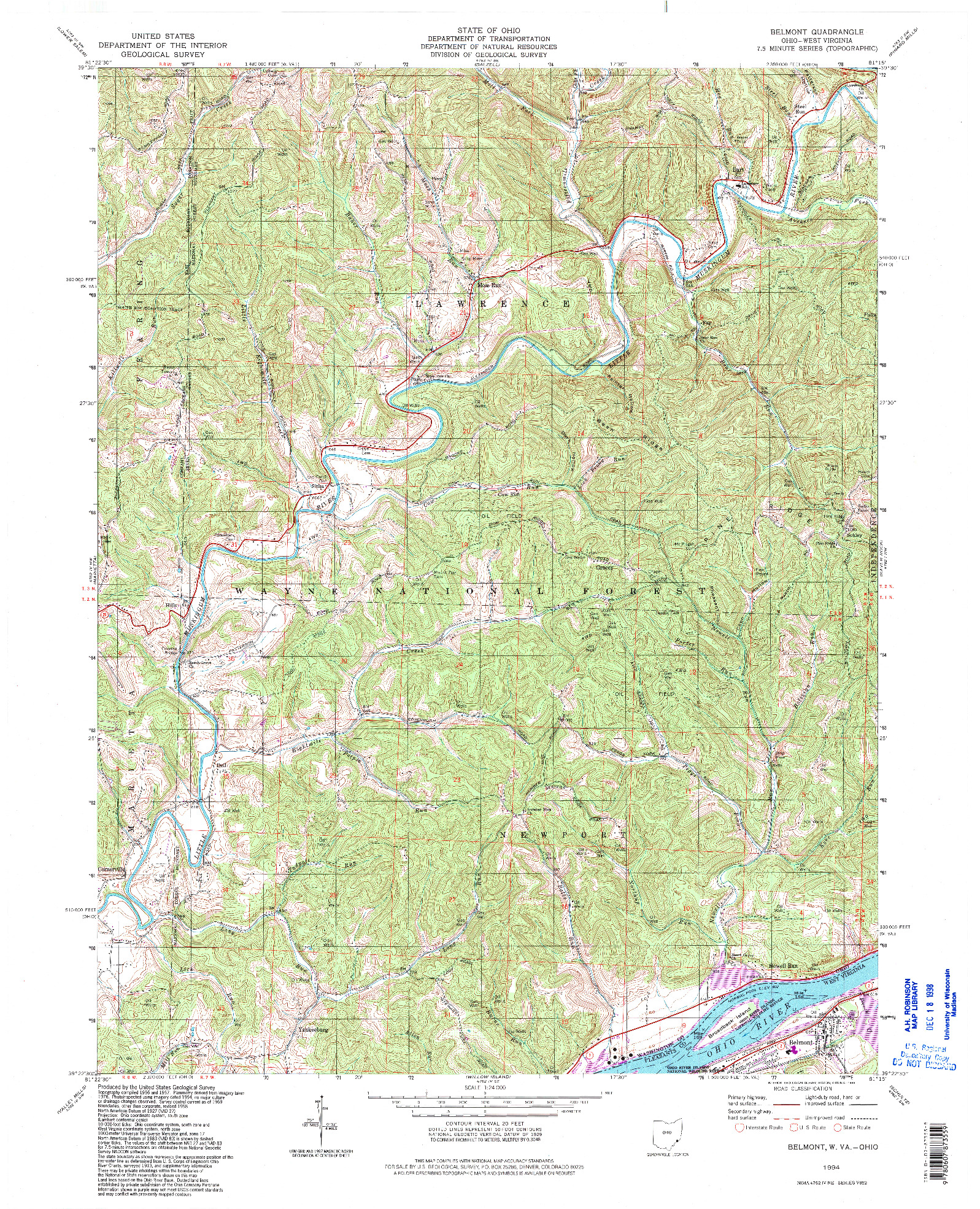 USGS 1:24000-SCALE QUADRANGLE FOR BELMONT, OH 1994
