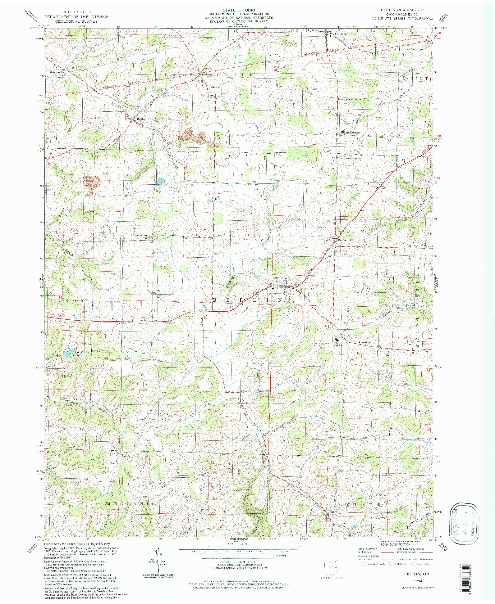 USGS 1:24000-SCALE QUADRANGLE FOR BERLIN, OH 1994