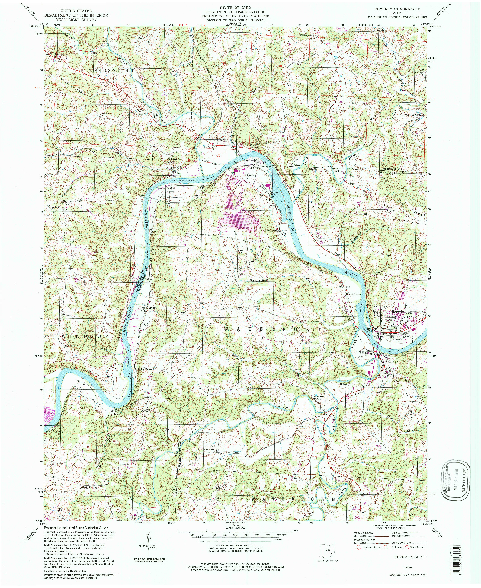 USGS 1:24000-SCALE QUADRANGLE FOR BEVERLY, OH 1994