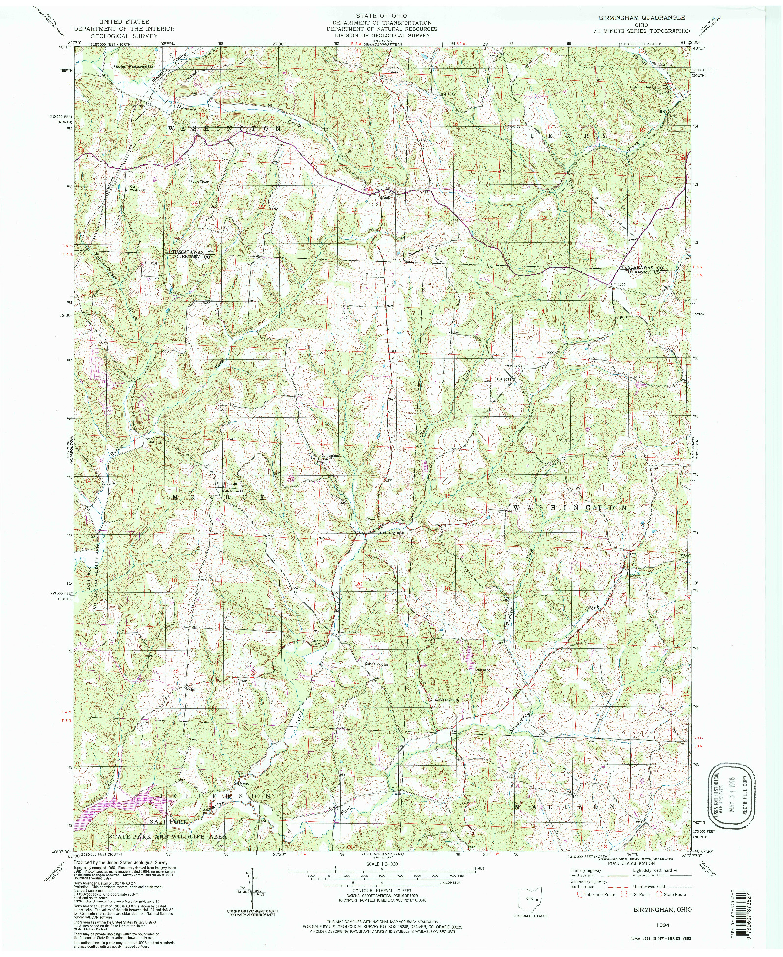USGS 1:24000-SCALE QUADRANGLE FOR BIRMINGHAM, OH 1994