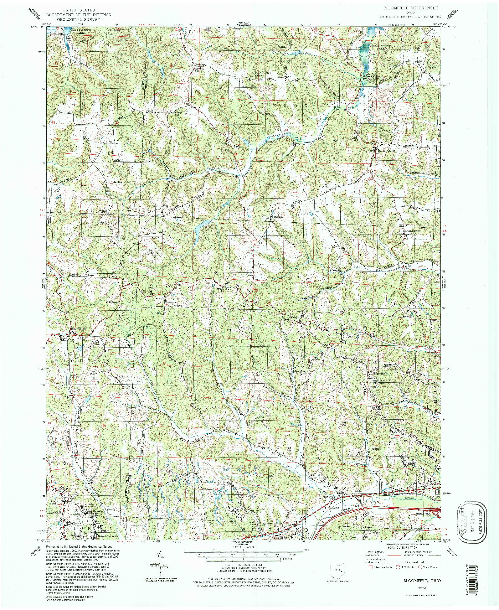 USGS 1:24000-SCALE QUADRANGLE FOR BLOOMFIELD, OH 1994