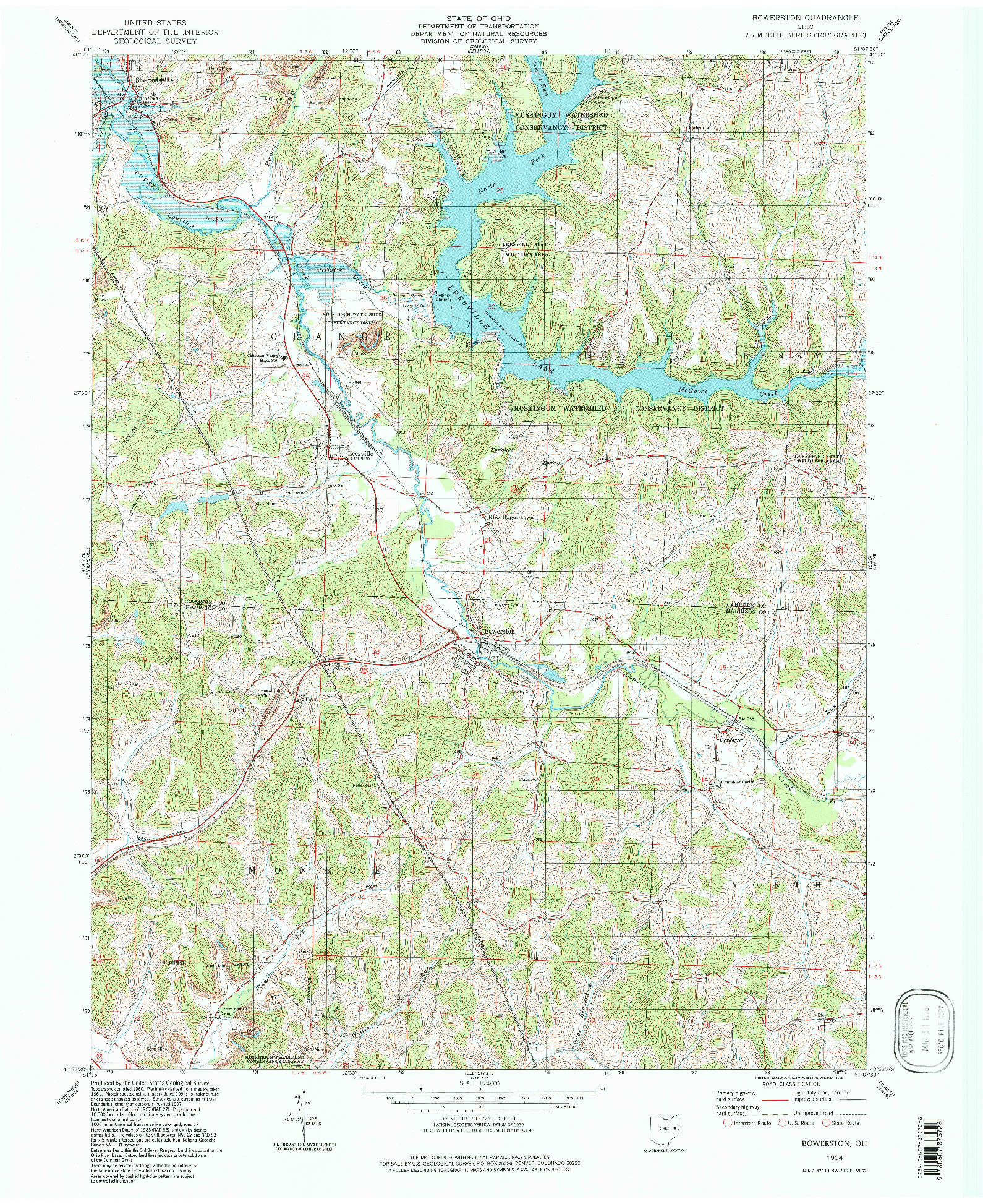 USGS 1:24000-SCALE QUADRANGLE FOR BOWERSTON, OH 1994