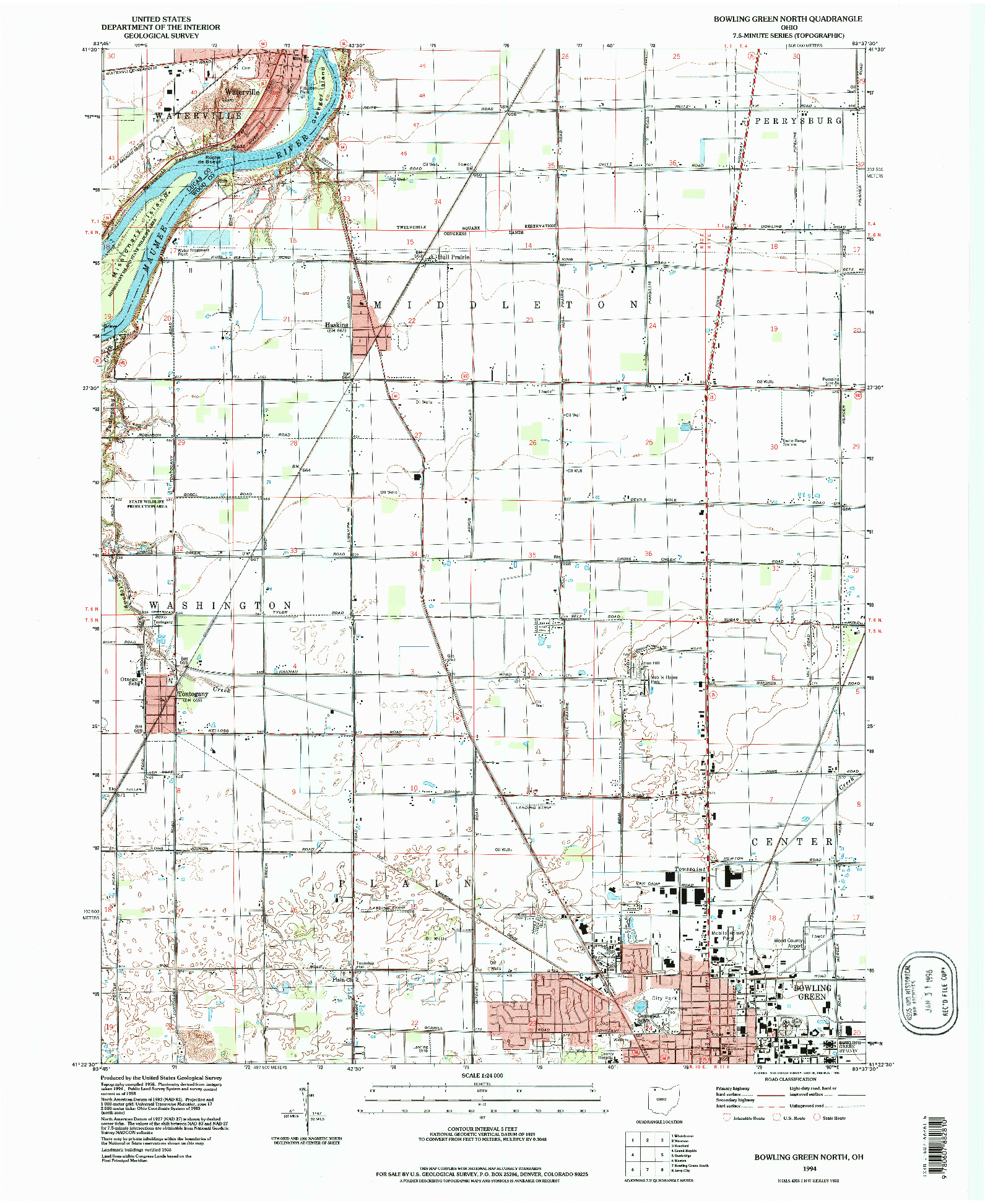 USGS 1:24000-SCALE QUADRANGLE FOR BOWLING GREEN NORTH, OH 1994