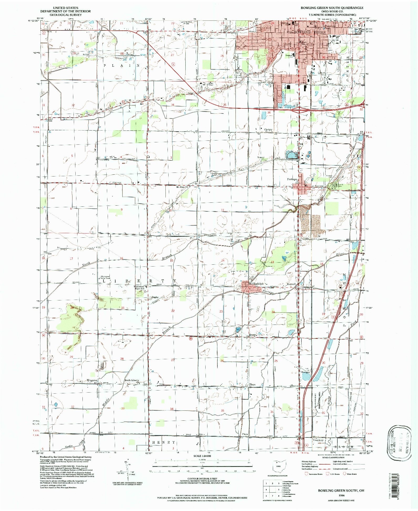 USGS 1:24000-SCALE QUADRANGLE FOR BOWLING GREEN SOUTH, OH 1994